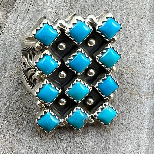 Size 9 Blue Kingman Turquoise Ring Sterling Silver handmade Verley Betone 548