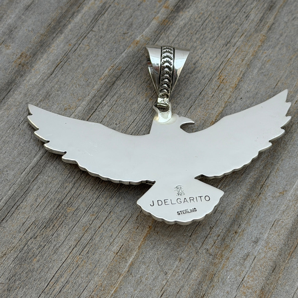 Turquoise Thunderbird Pendant hand stamped Jeremy Delgarito Navajo PD10