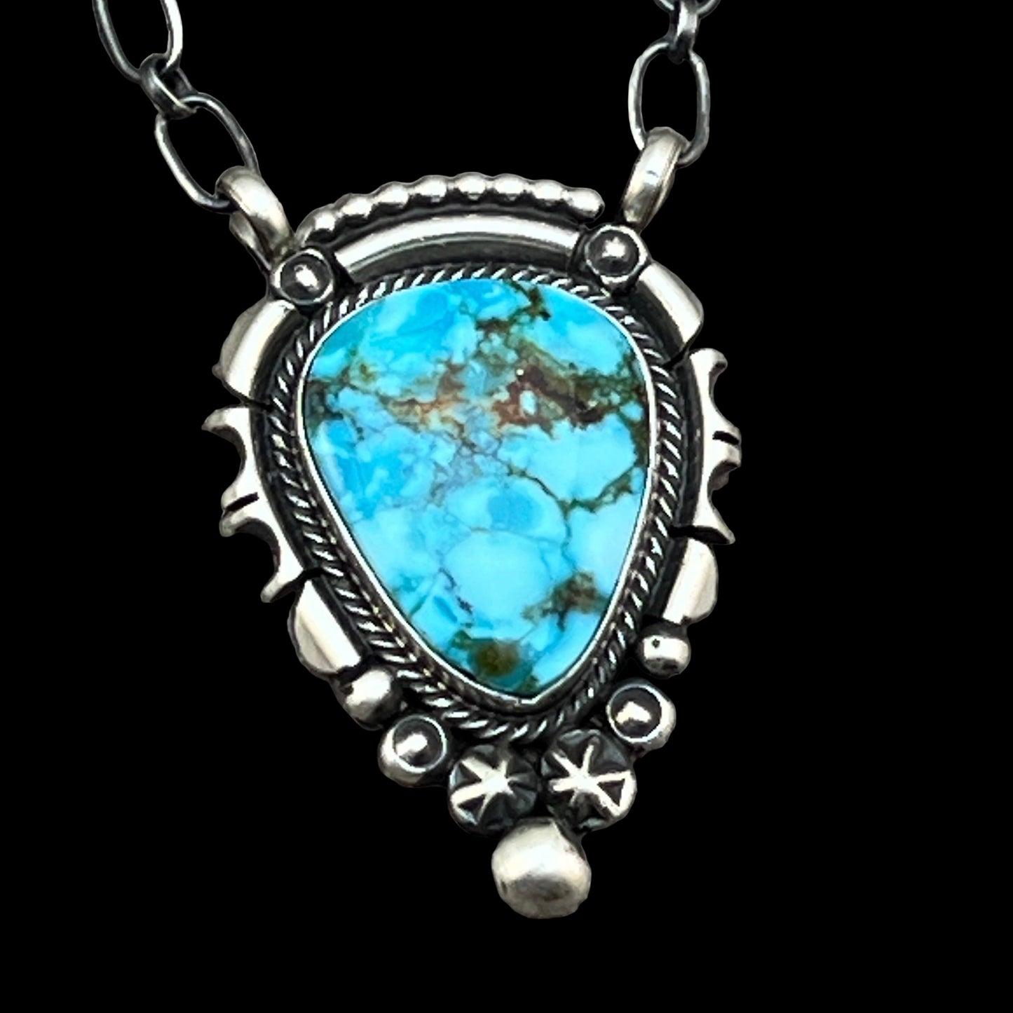 18" Kingman Spiderweb Turquoise Necklace Sterling silver Navajo Daniel Benally 588