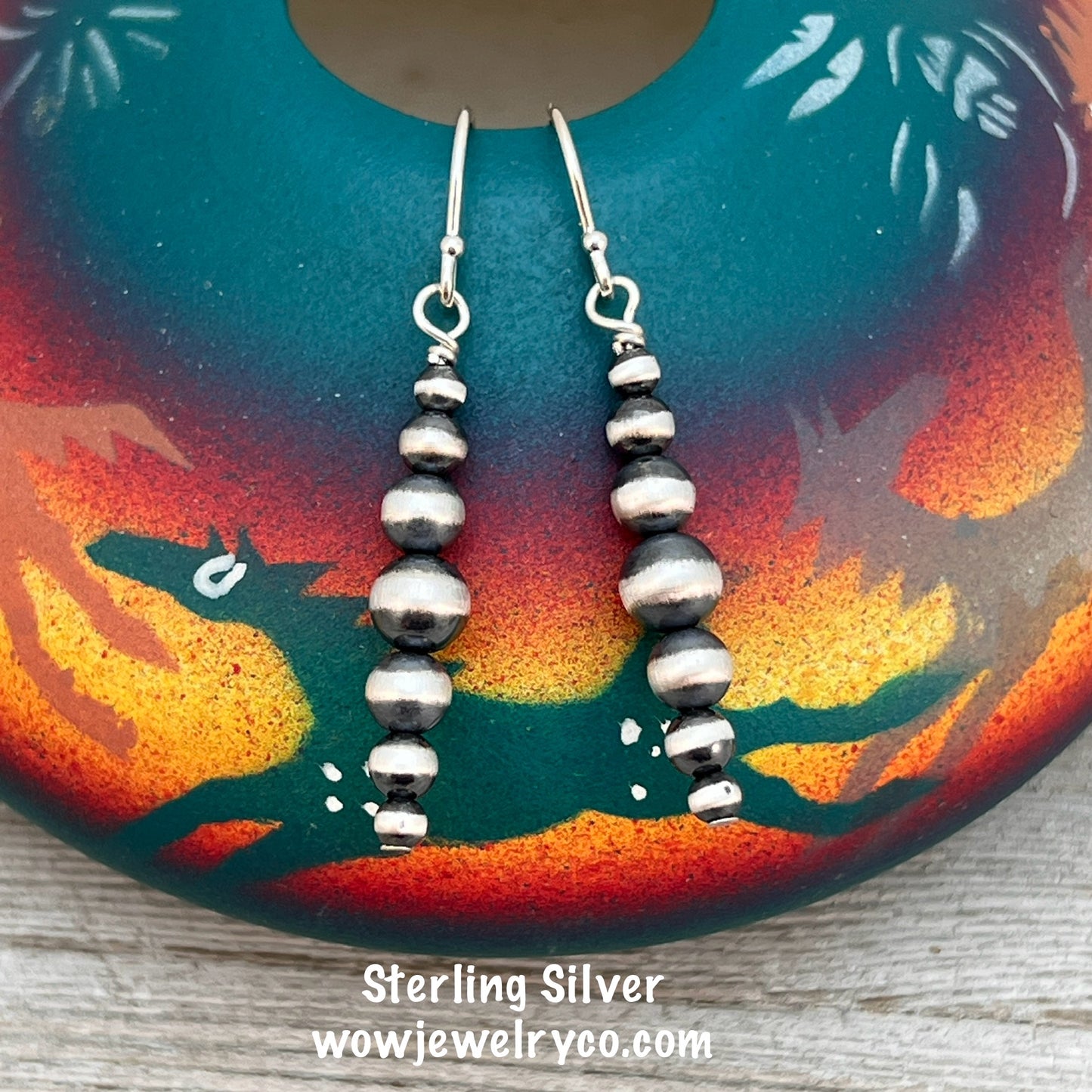 Graduated Sterling Silver Oxidized Pearl Earrings, Southwest Silver beads, 3mm 4mm 5mm 6mm