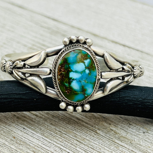 6 1/4" Kingman polychrome Turquoise cuff bracelet sterling silver Bobby Platero BR15