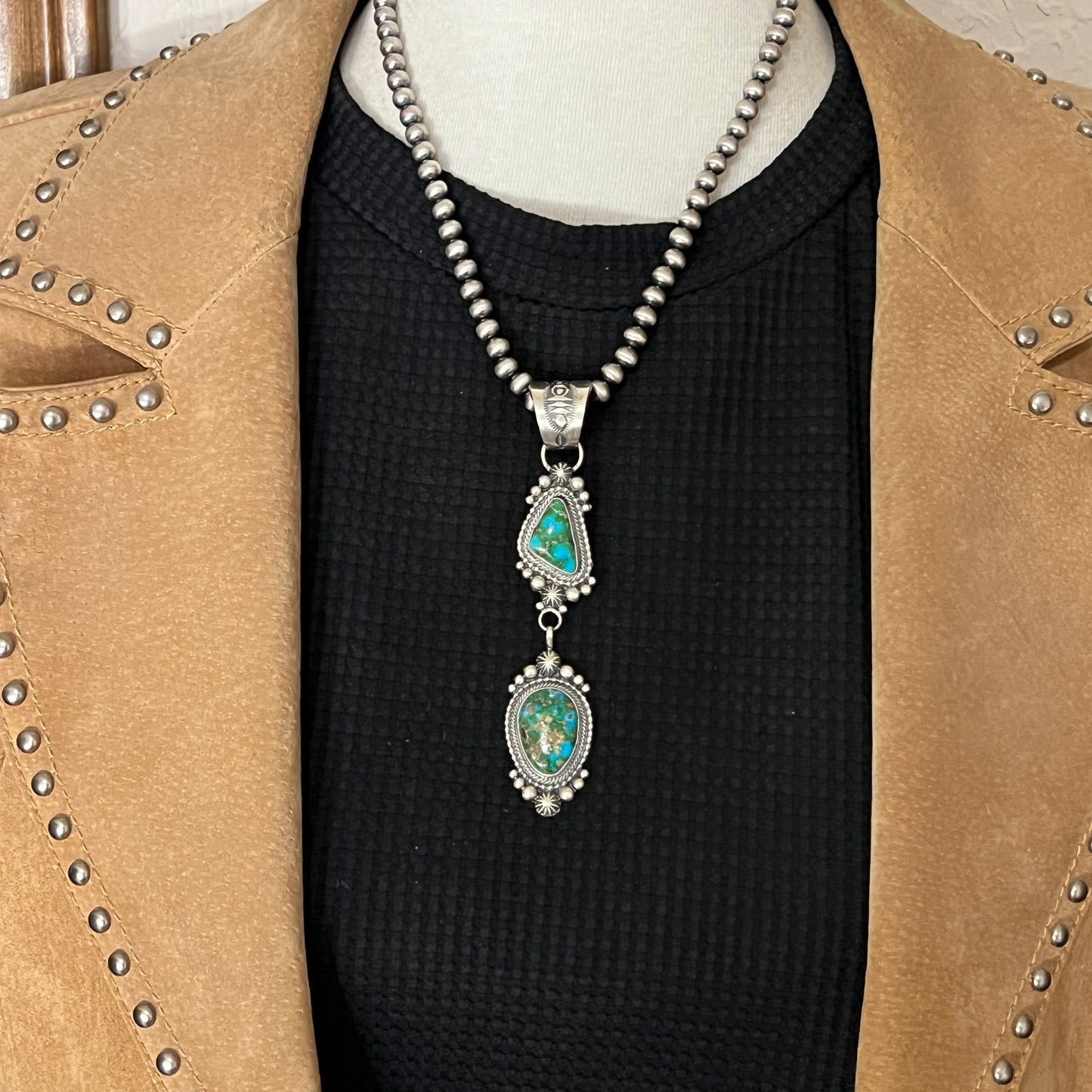 18" Necklace Sonoran Gold turquoise Tom Lewis Sterling silver Navajo 826