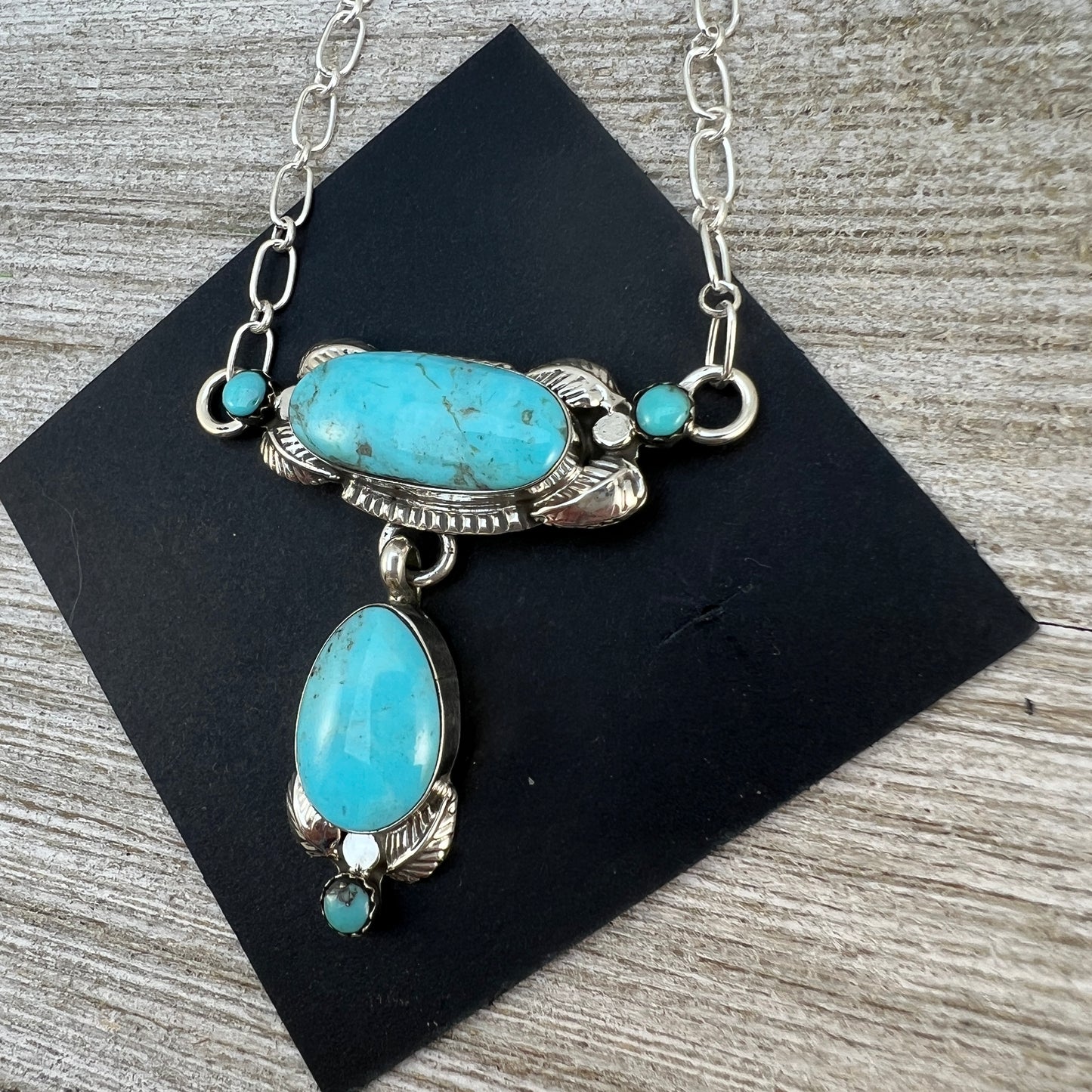 Light Blue Kingman Turquoise Drop 18" necklace, sterling silver Navajo handmade Emerson Delgarito