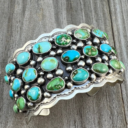 6 3/4" Green Blue Sonoran Turquoise Cuff Bracelet Sterling Silver Tom Lewis 511