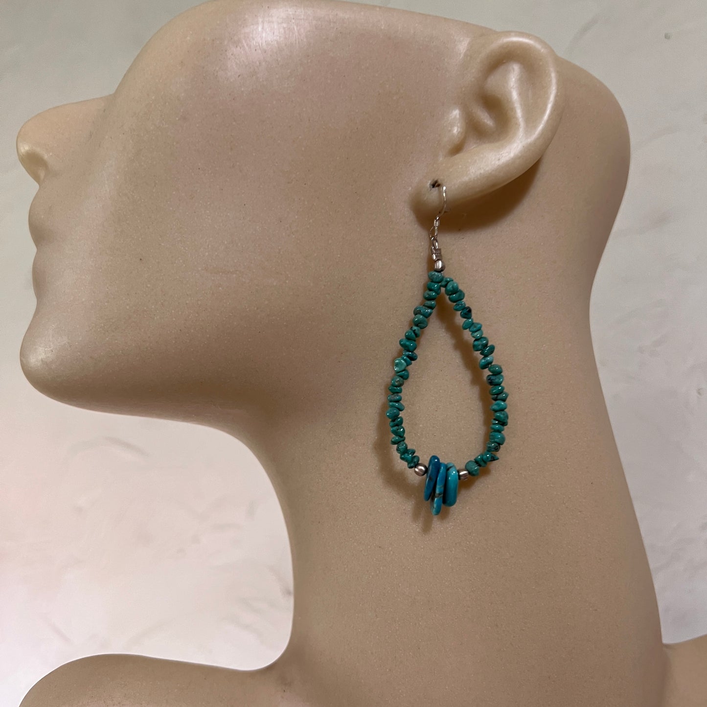 Kingman turquoise earrings 1, boho raw nuggets chips with tab turquoise drops