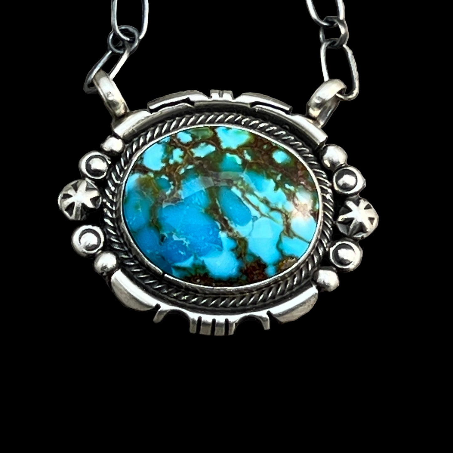18" Kingman Spiderweb Turquoise Necklace Sterling silver Navajo Daniel Benally 591