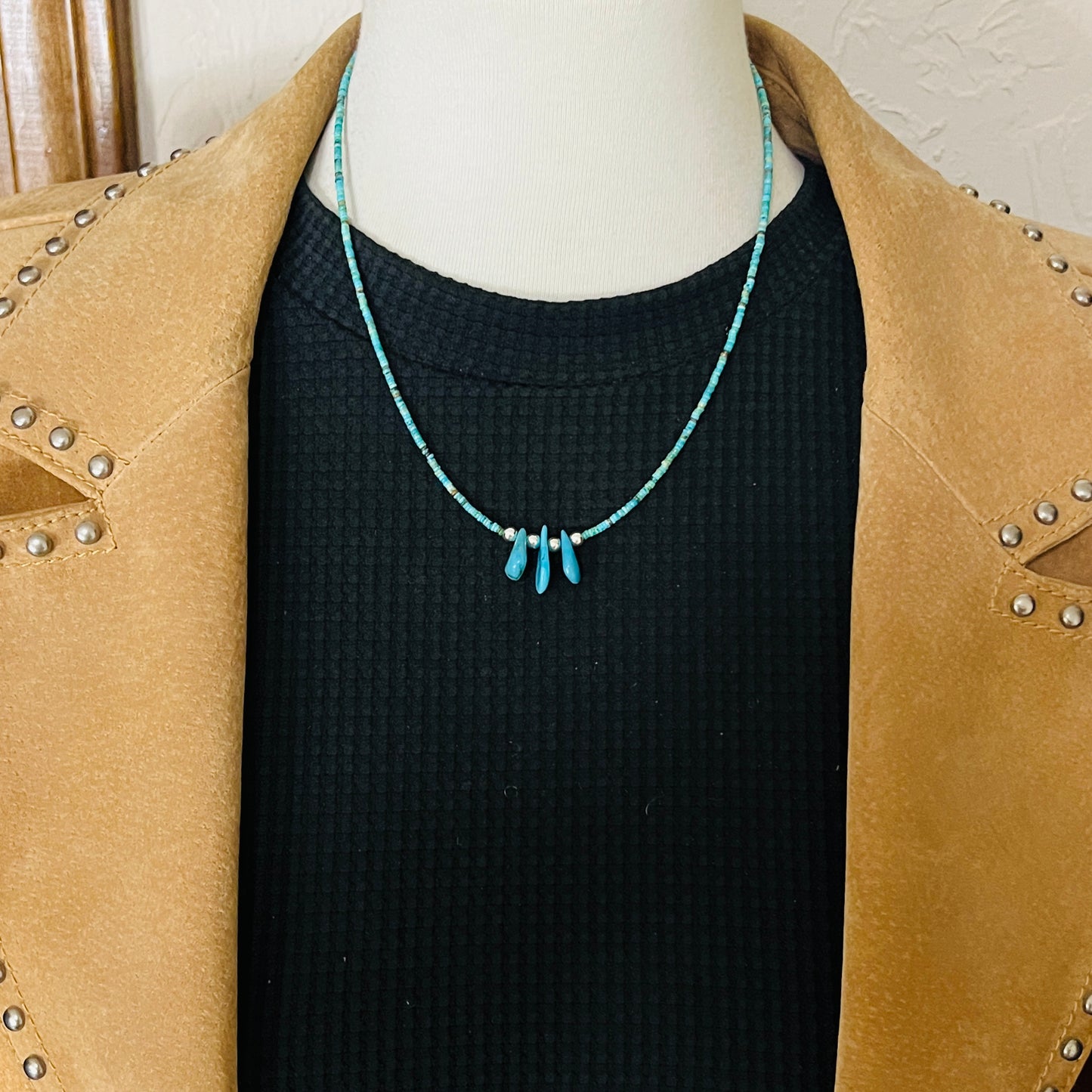 17 1/2" Blue Kingman turquoise heishi necklace with teardrop beads Doreen Jake Navajo