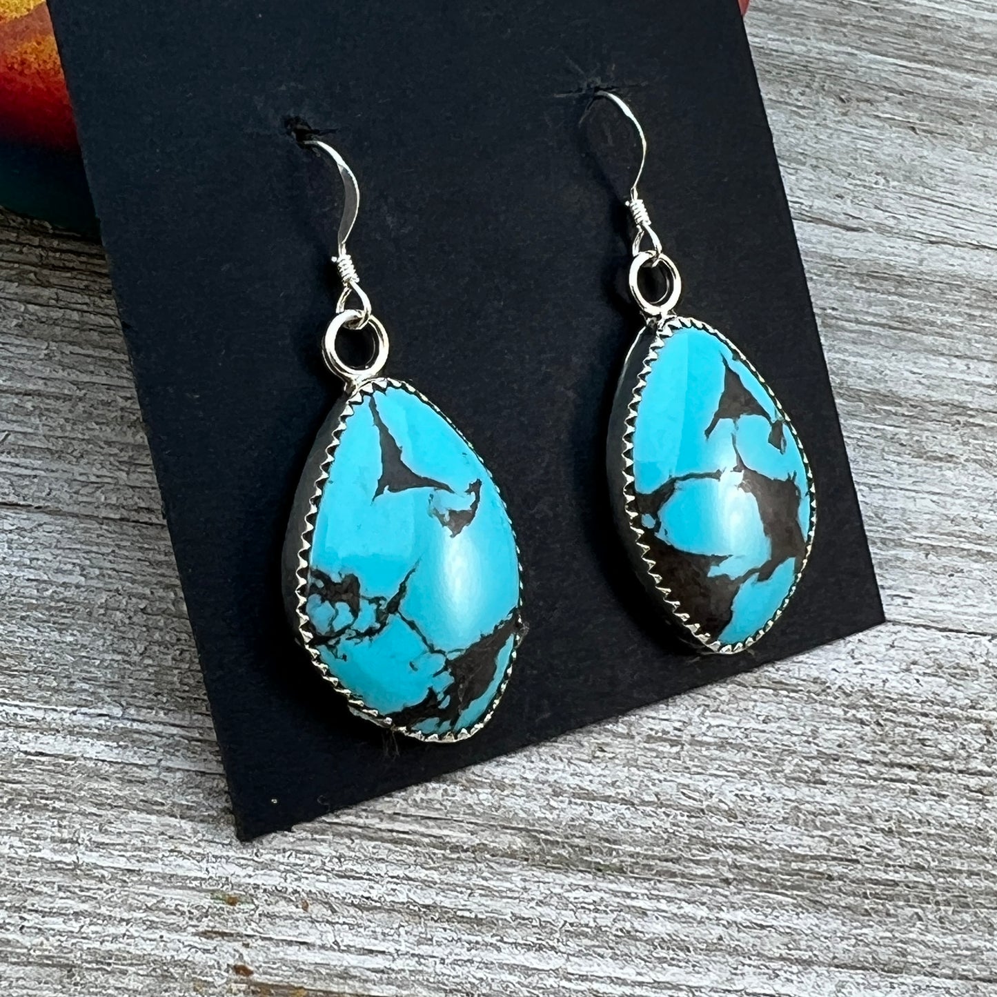 Blue Turquoise Dangle Drop earrings #1, Navajo Hiram Largo