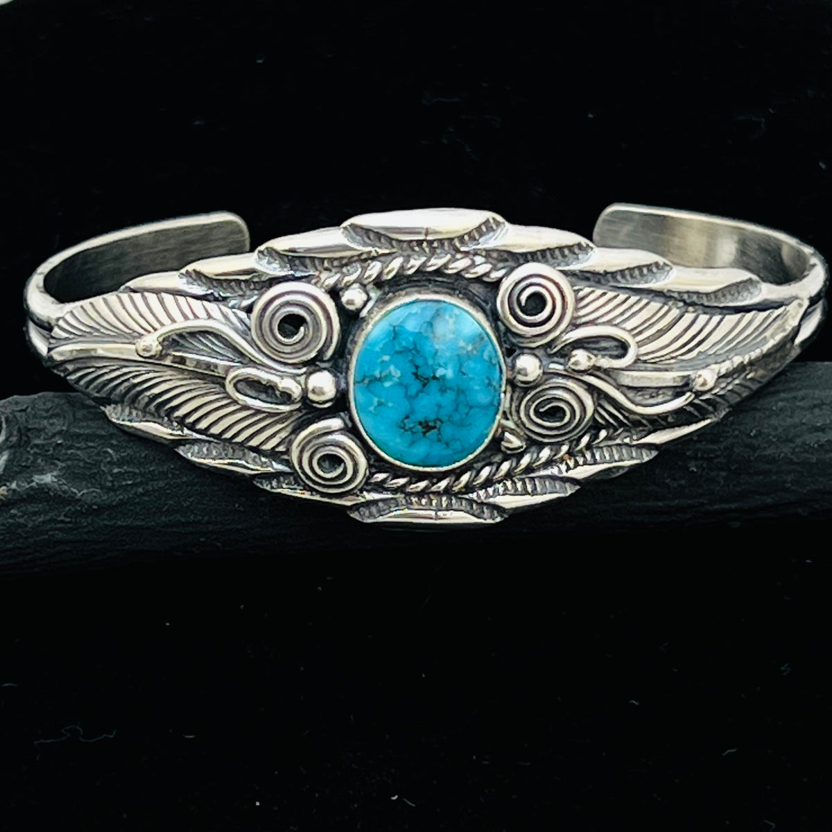 6 1/8" Stamped Navajo sterling silver Turquoise cuff bracelet Darrell Morgan BR75