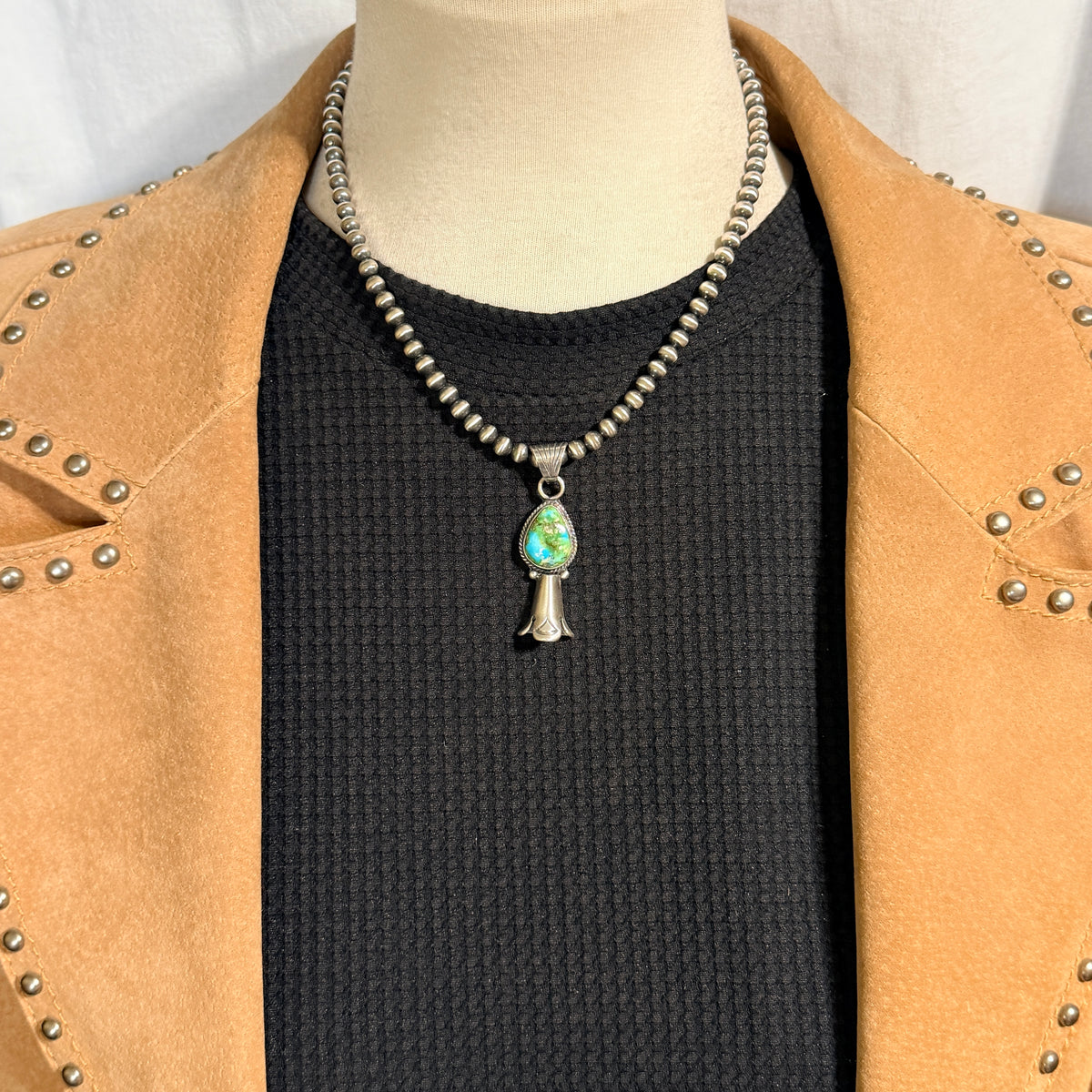 16" Sonoran Turquoise Squash Blossom Necklace Sharon McCarthy Sterling silver NK52