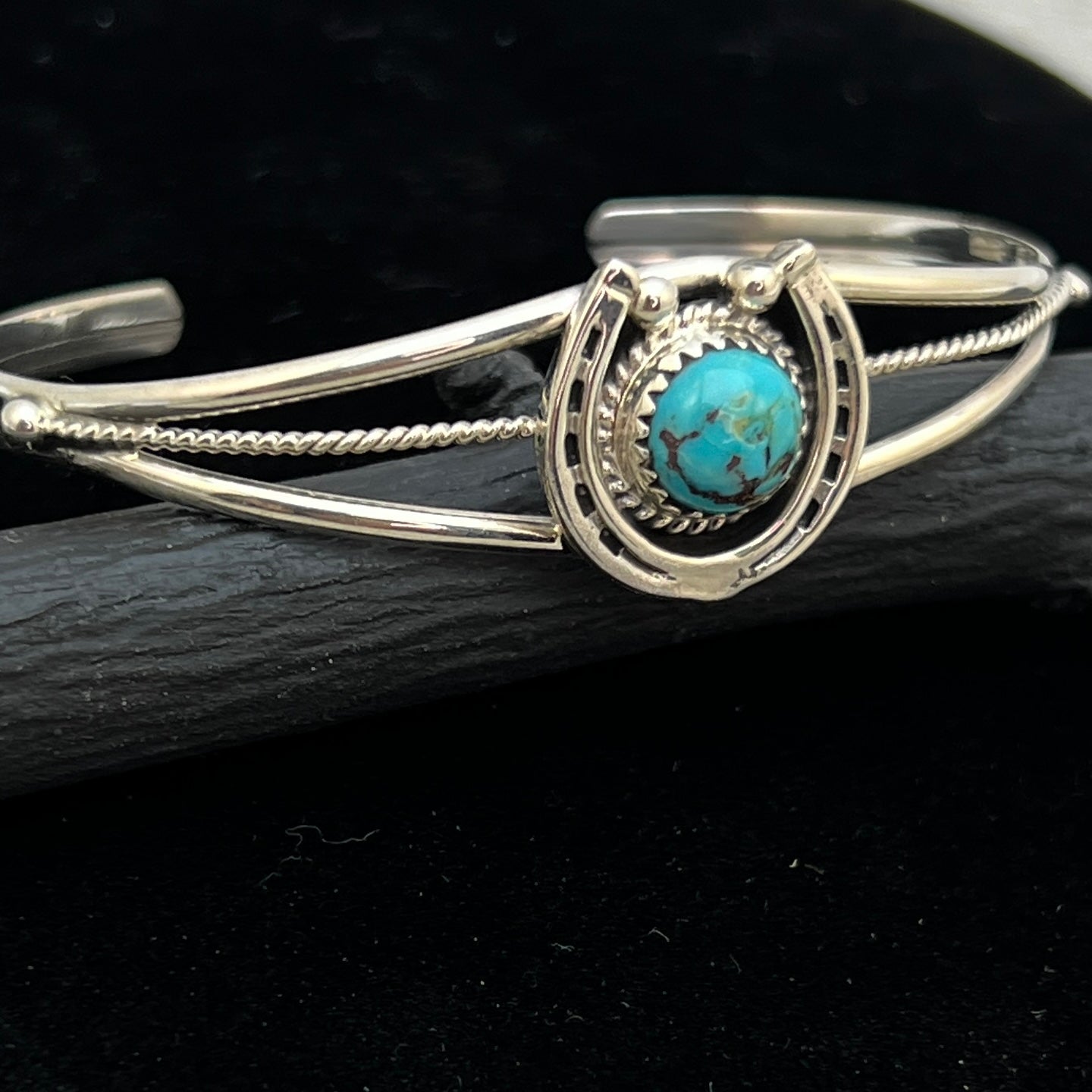 6 1/4" Kingman Turquoise Horseshoe Cuff Bracelet Sterling Silver Letricia Largo BR56