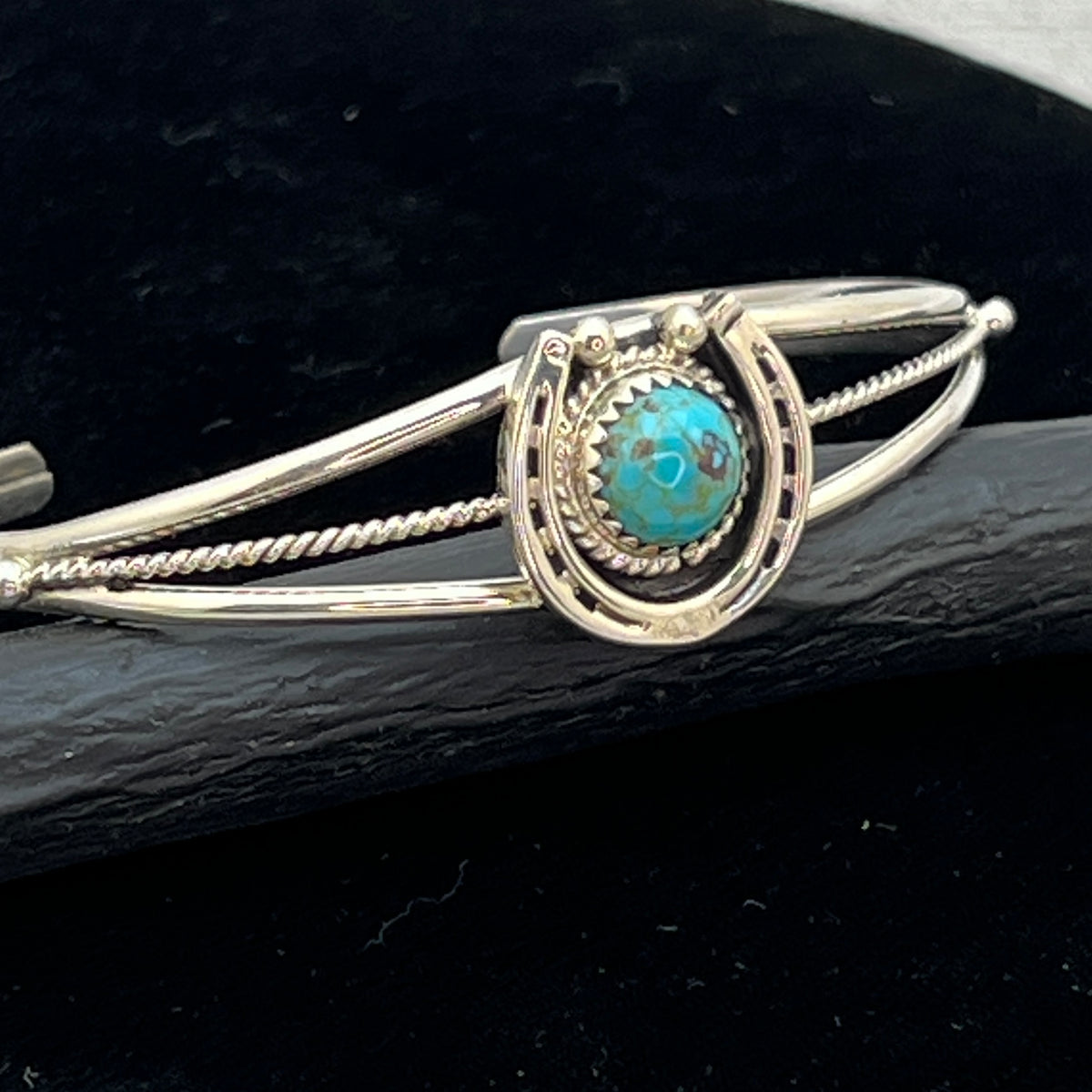 6 1/4" Kingman Turquoise Horseshoe Cuff Bracelet Sterling Silver Letricia Largo BR46