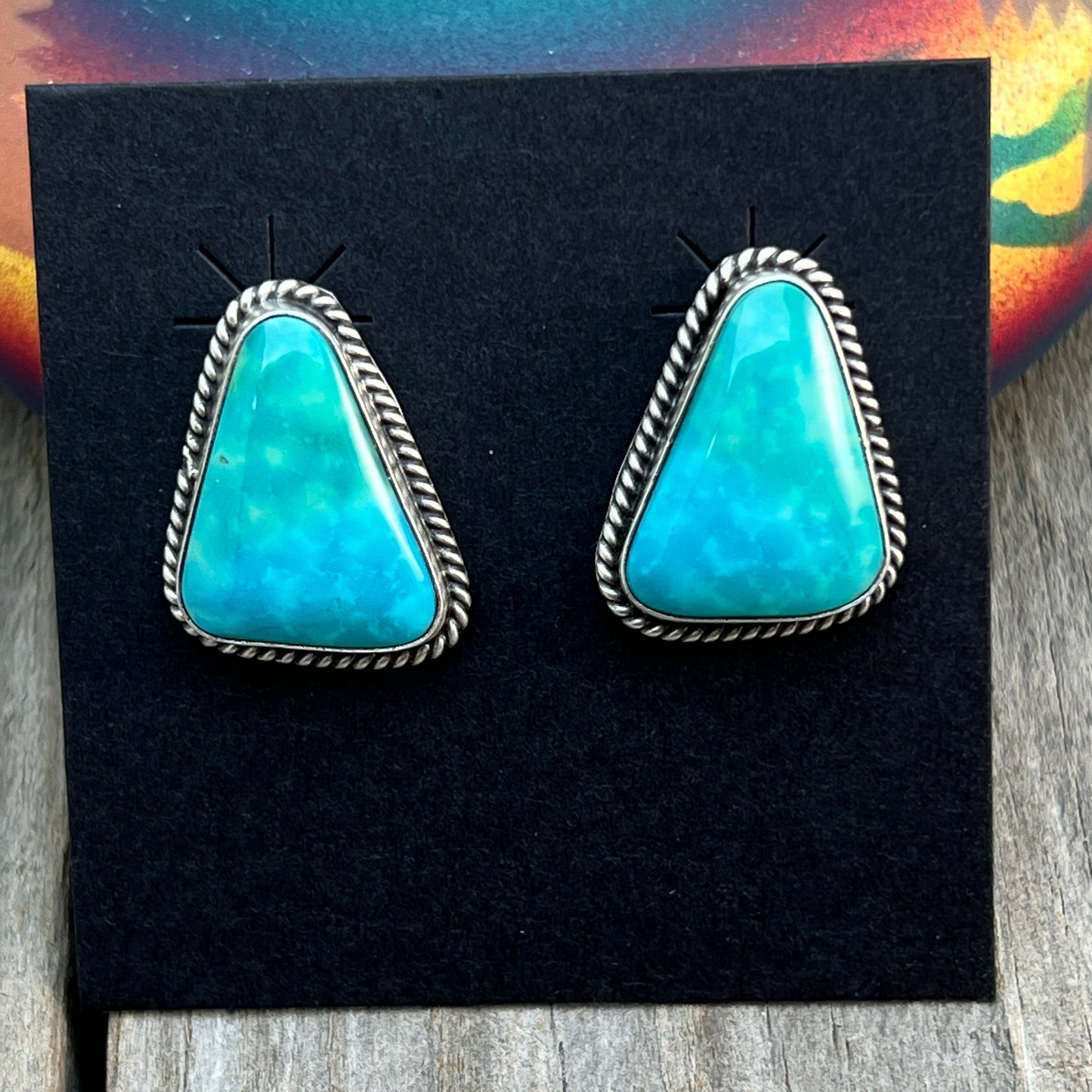 Blue Kingman Turquoise stud earrings sterling silver Trish Largo Navajo 722