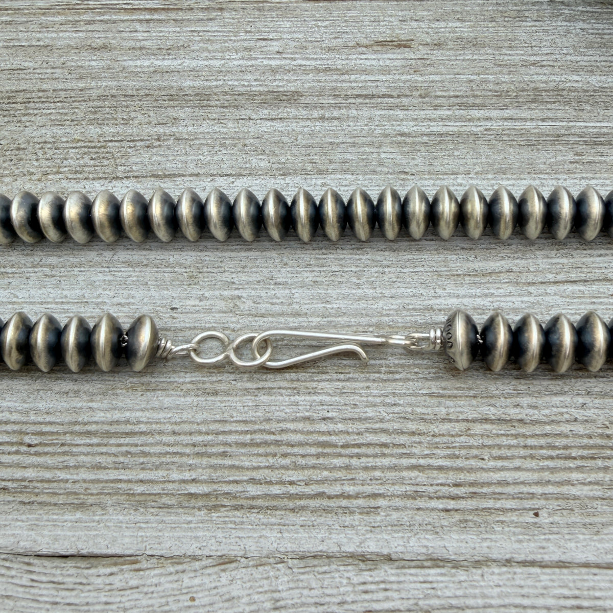 14” Sterling silver Navajo handmade 8mm saucer bead Pearl necklace Bryannen Halwood
