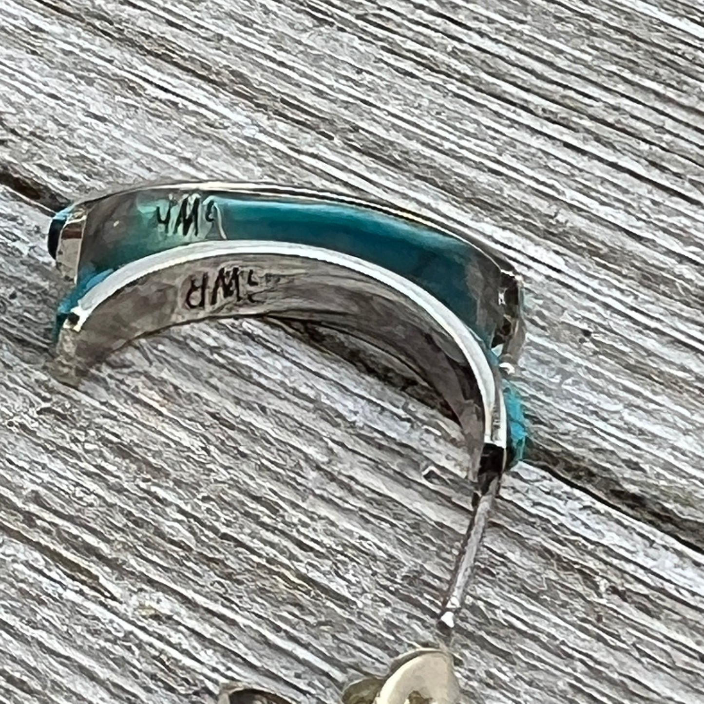 Small Turquoise 7/8" narrow turquoise zuni hoop earrings sterling silver Gloria Waseta 424