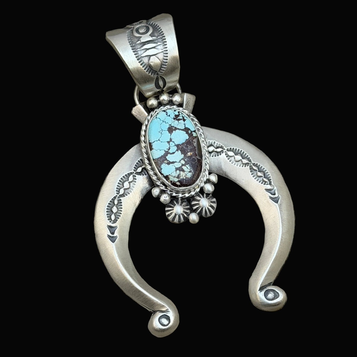 Golden Hills Turquoise Naja Pendant Sterling silver Samuel Yellowhair Navajo Handmade PD7