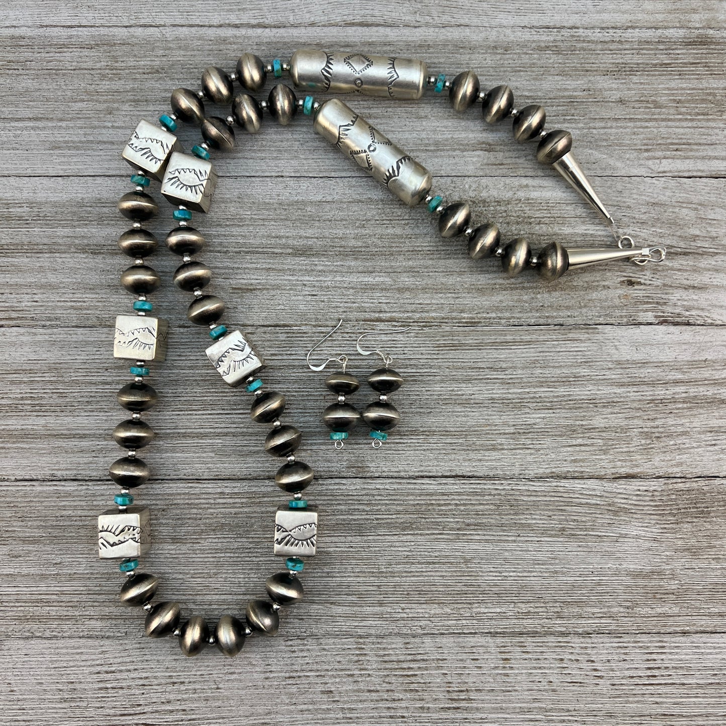 Authentic Navajo Pearl Necklace Handmade sterling silver beads turquoise Sharon Cooley