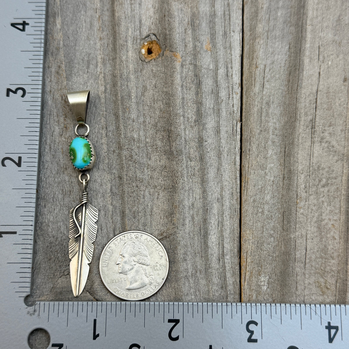 Sonoran Gold Turquoise sterling silver Feather Pendant Chris Charley Navajo PD3