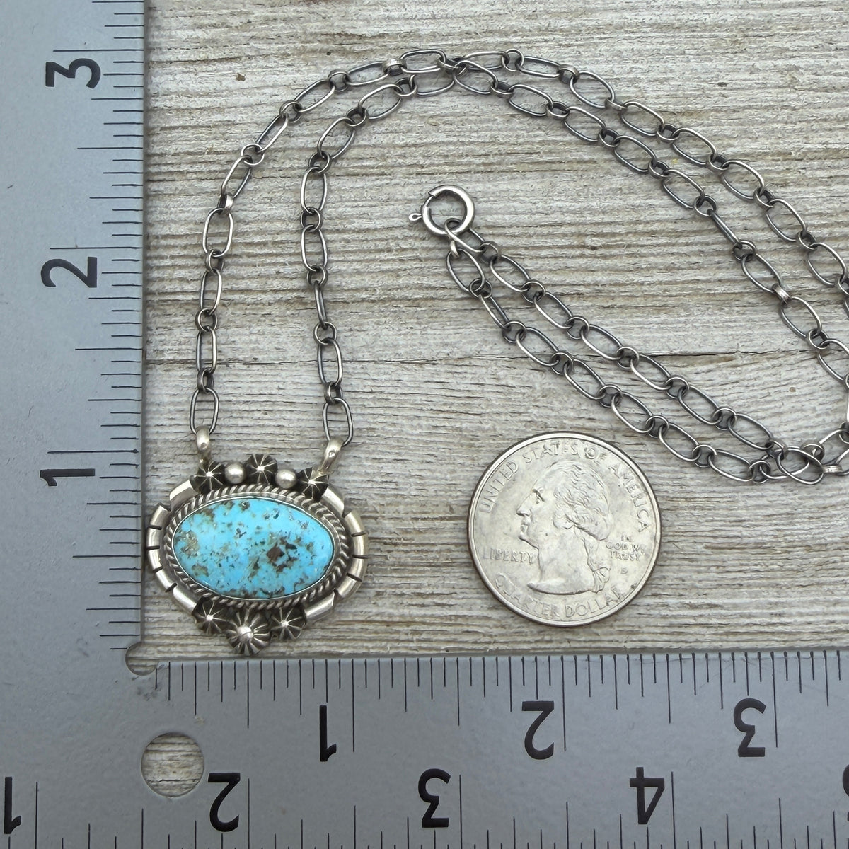 Light Blue Kingman turquoise station necklace Sterling Silver Navajo Samuel Yellowhair NK42