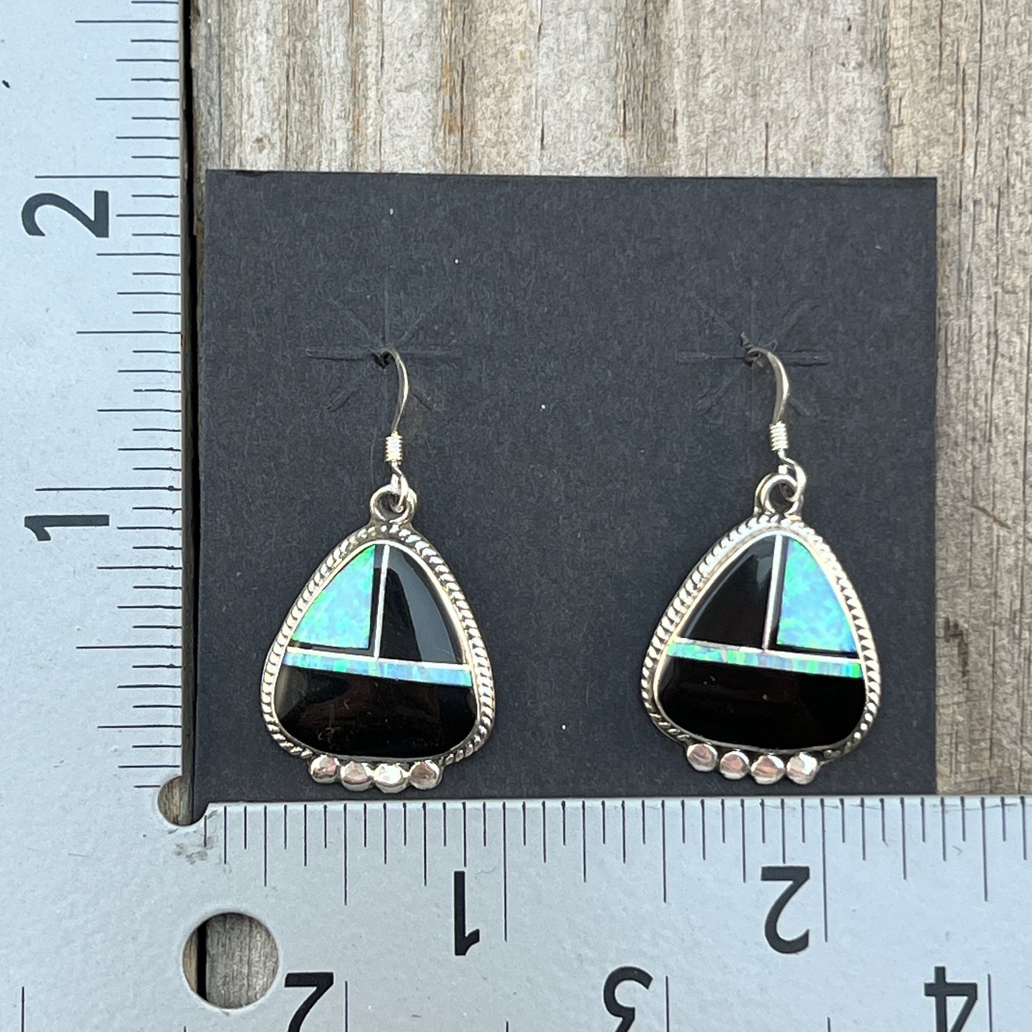 Modern Black jet opal inlay Earrings Sterling Silver James Manygoats Navajo 671
