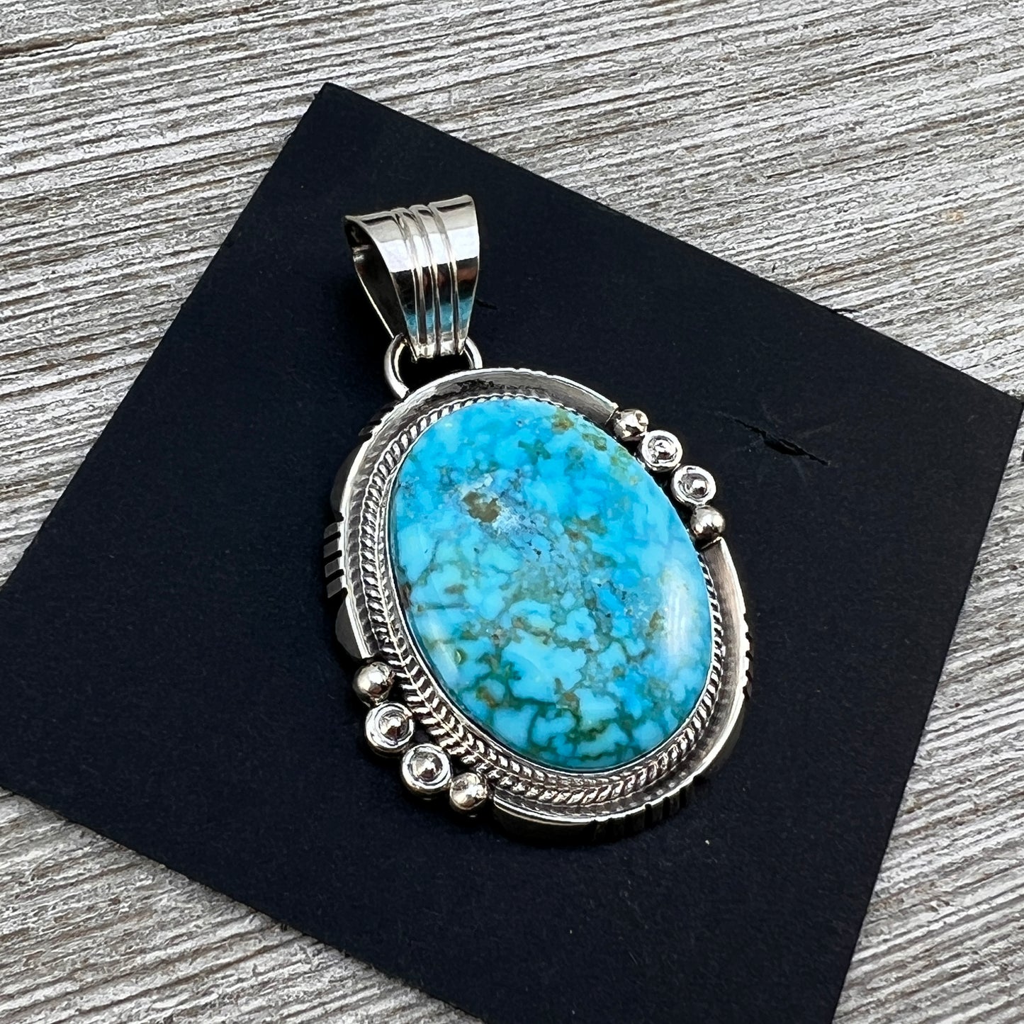 Blue Kingman Turquoise Pendant 3, Sterling Silver Daniel Benally