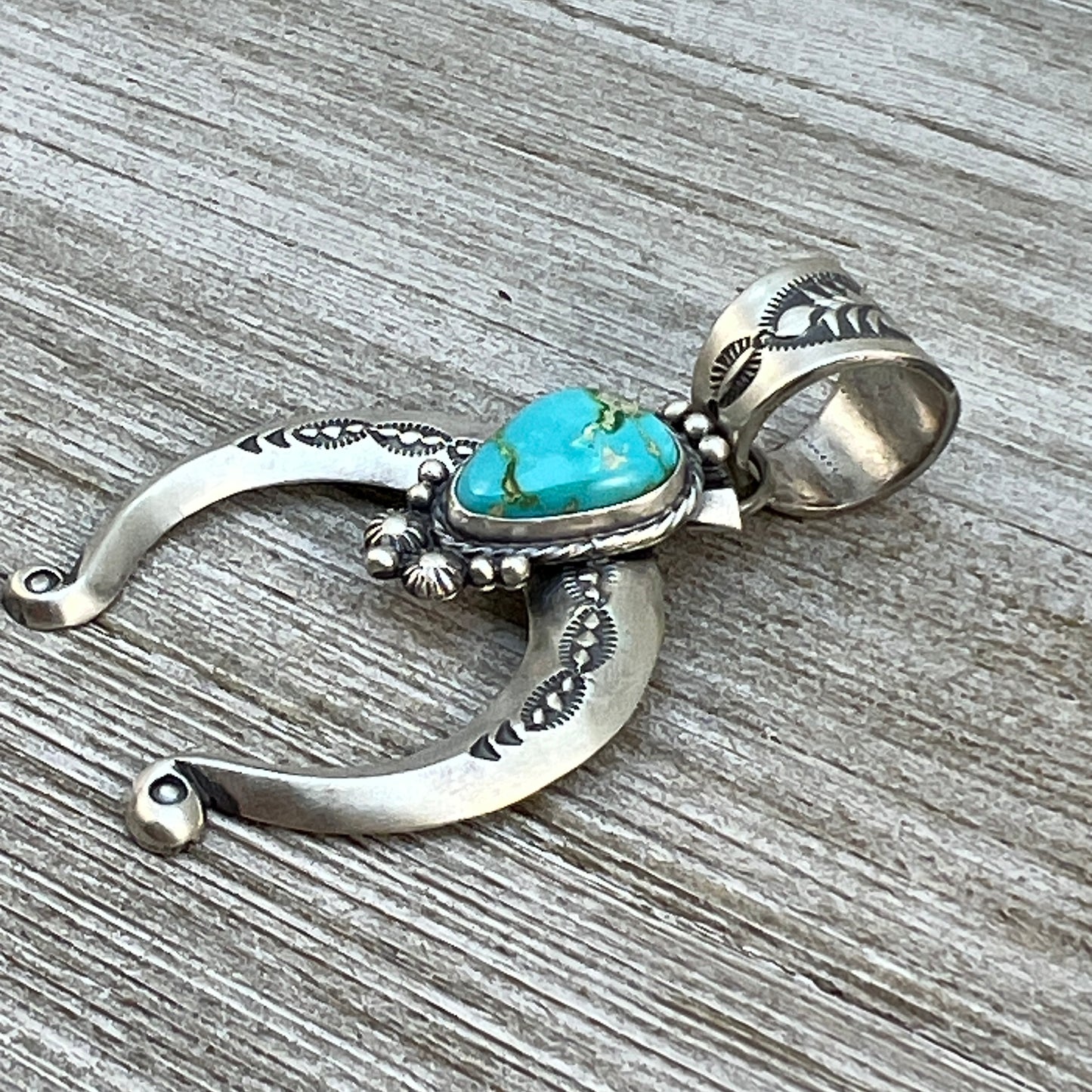Sonoran Gold Turquoise Naja Pendant Samuel Yellowhair Sterling Silver 602