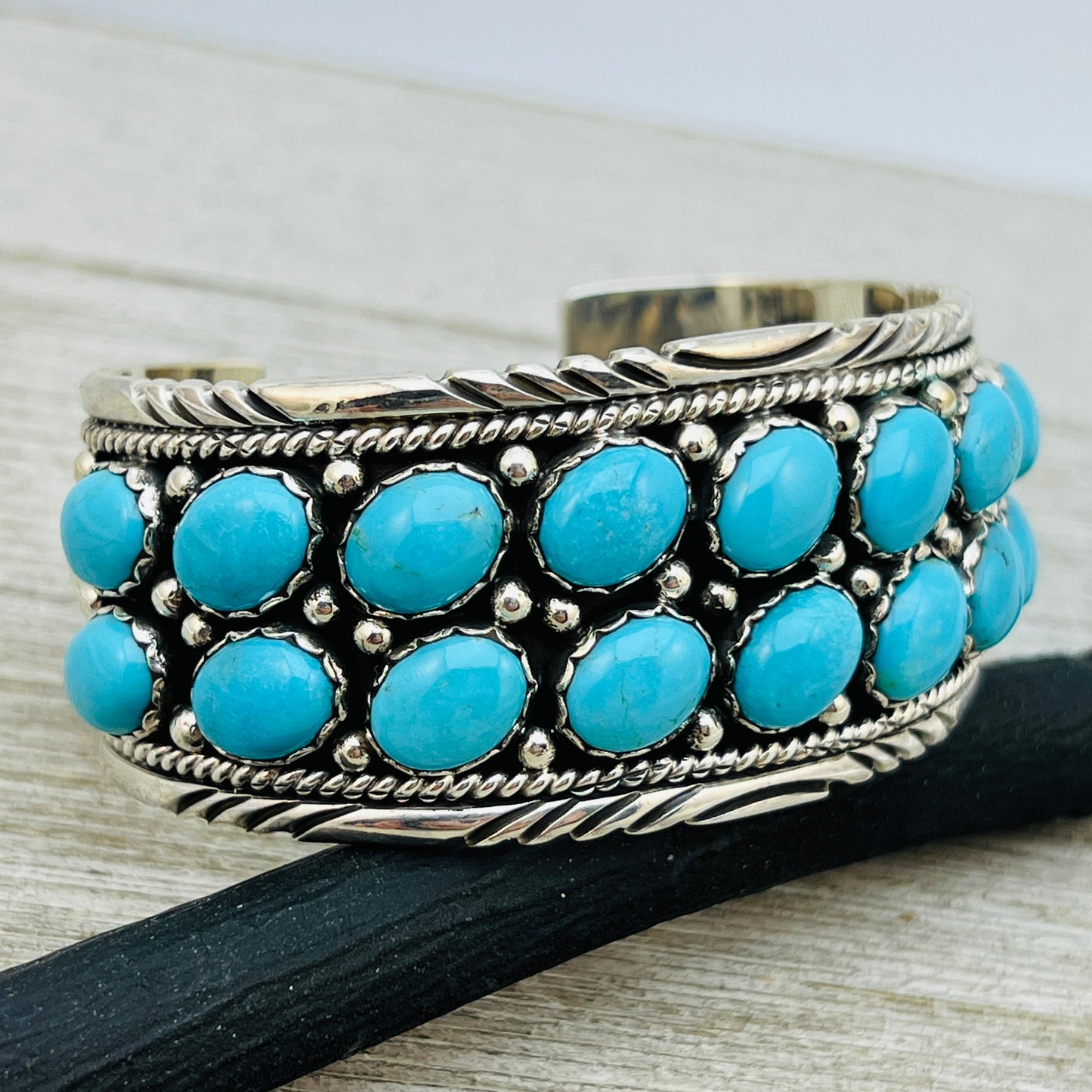 6 1/2" Blue Kingman Turquoise cuff bracelet sterling silver Jennifer Calliditto  BR6