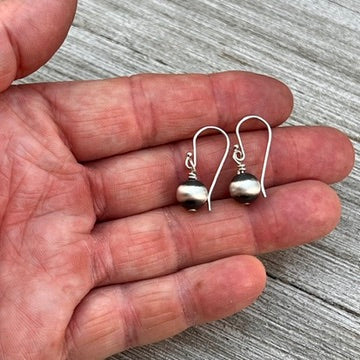 8mm Sterling Silver Oxidized Pearl Earrings, Southwest Silver beads, Simple Style Minimalist