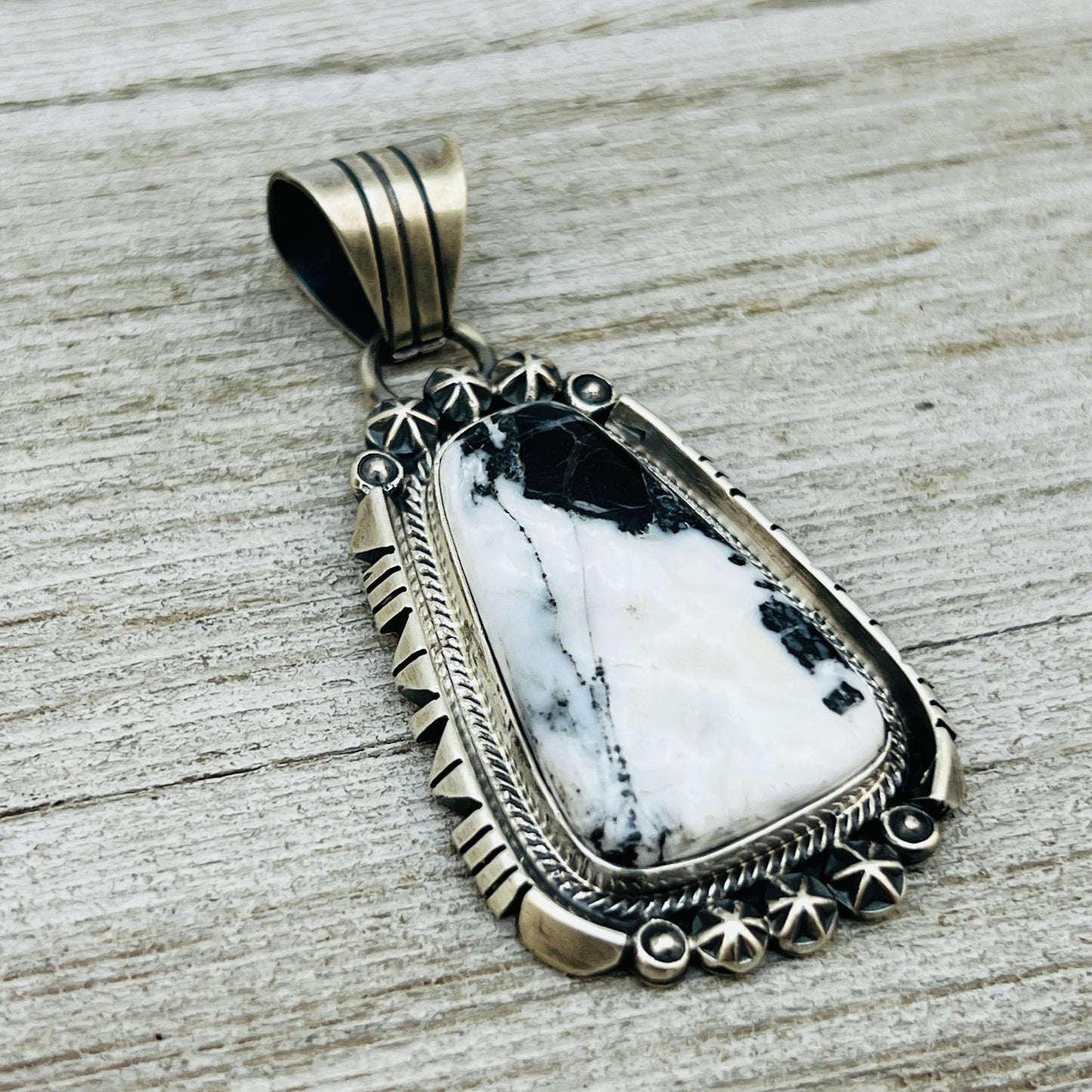 White Buffalo Stone Pendant Navajo Sterling silver Marita Benally
