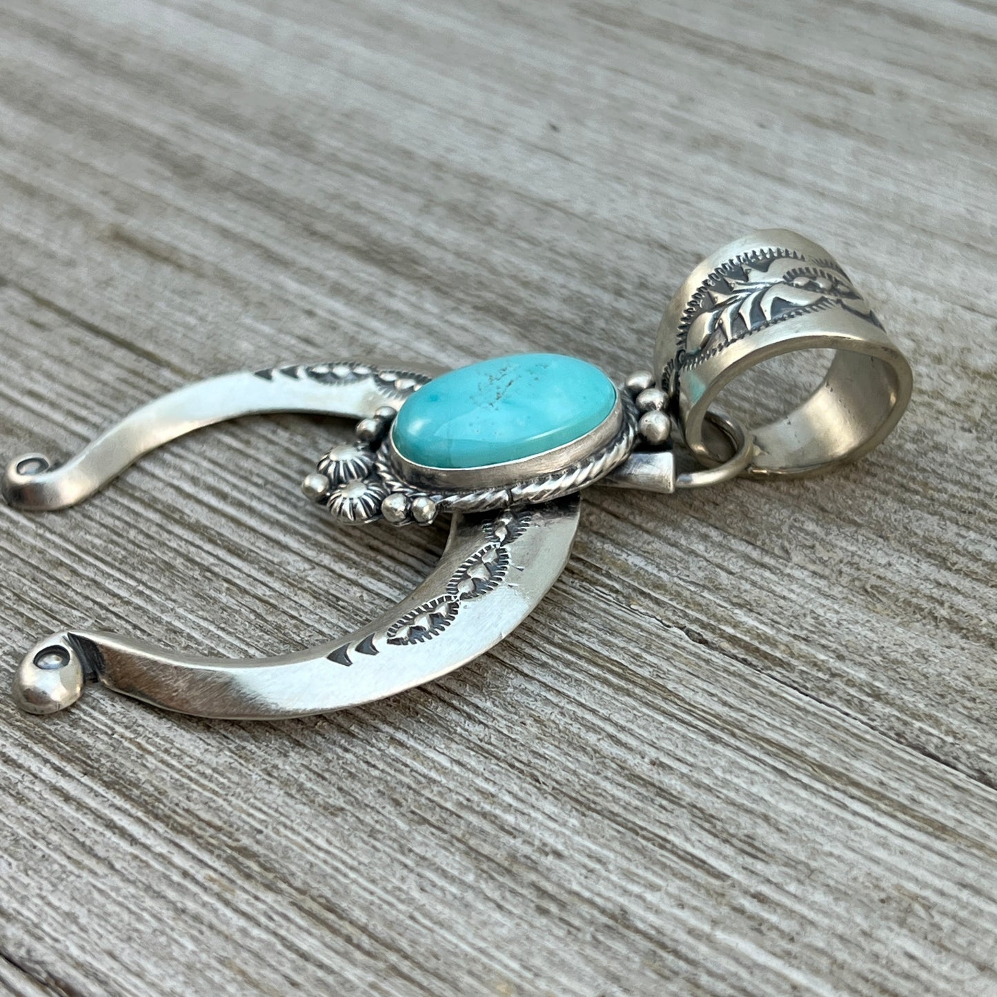 Sonoran Gold Turquoise Naja Pendant Samuel Yellowhair Sterling Silver 605