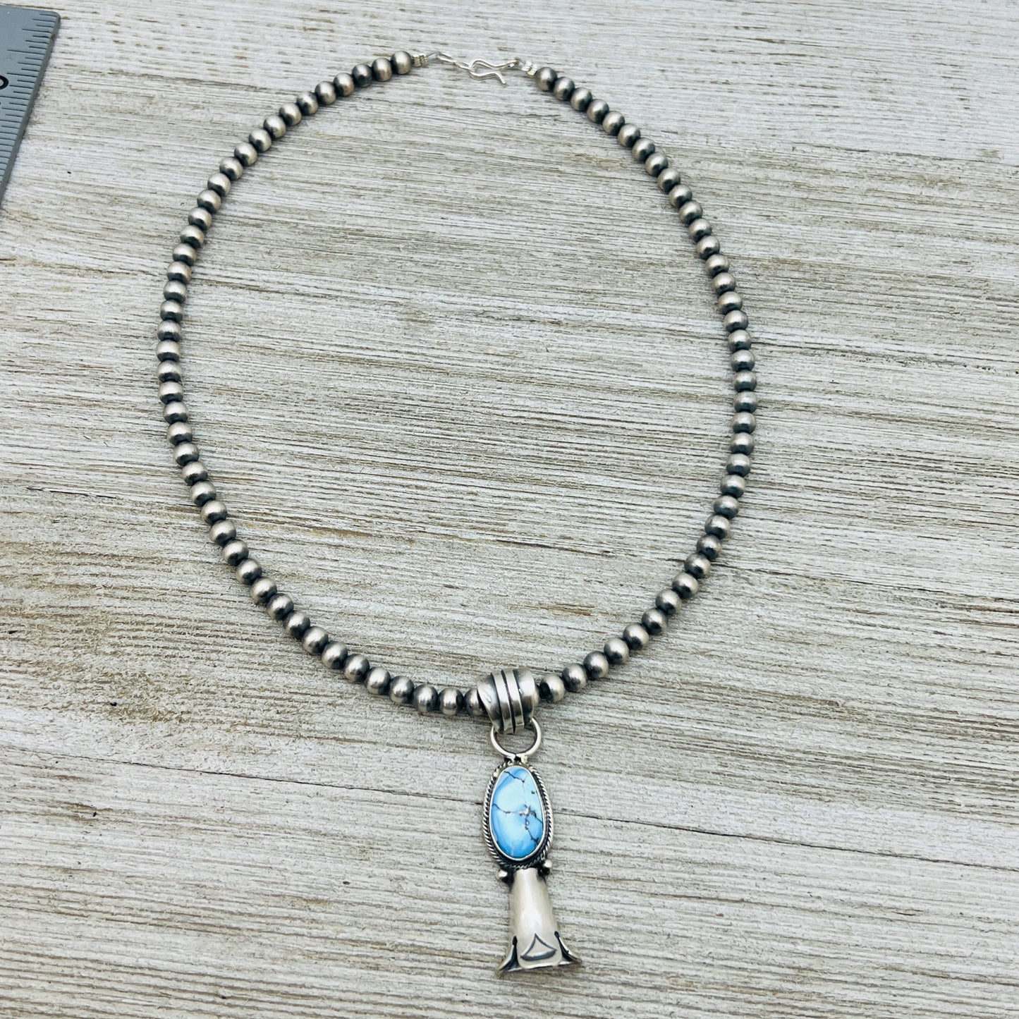 16" Golden Hills Turquoise Squash Blossom Necklace Sharon McCarthy Sterling silver NK5