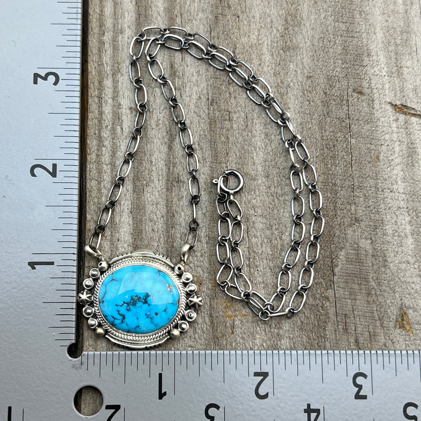 18" Kingman Spiderweb Turquoise Necklace Sterling silver Navajo Daniel Benally 605