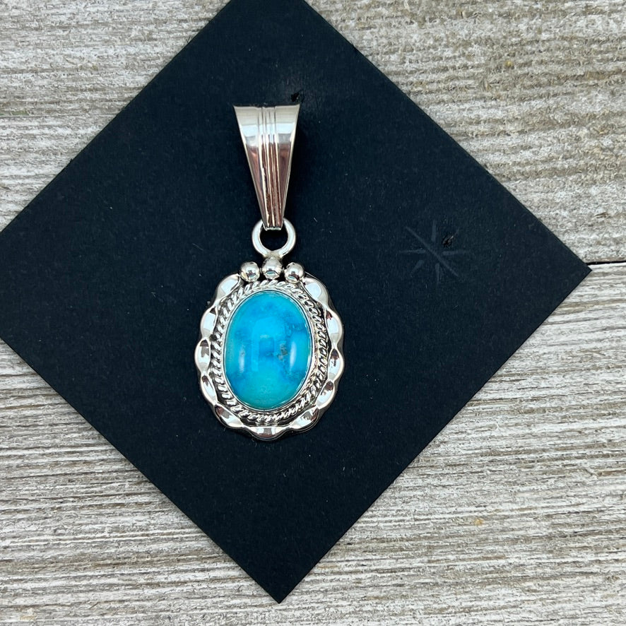 Kingman Turquoise Pendant #20, Samuel Yellowhair, Navajo sterling silver
