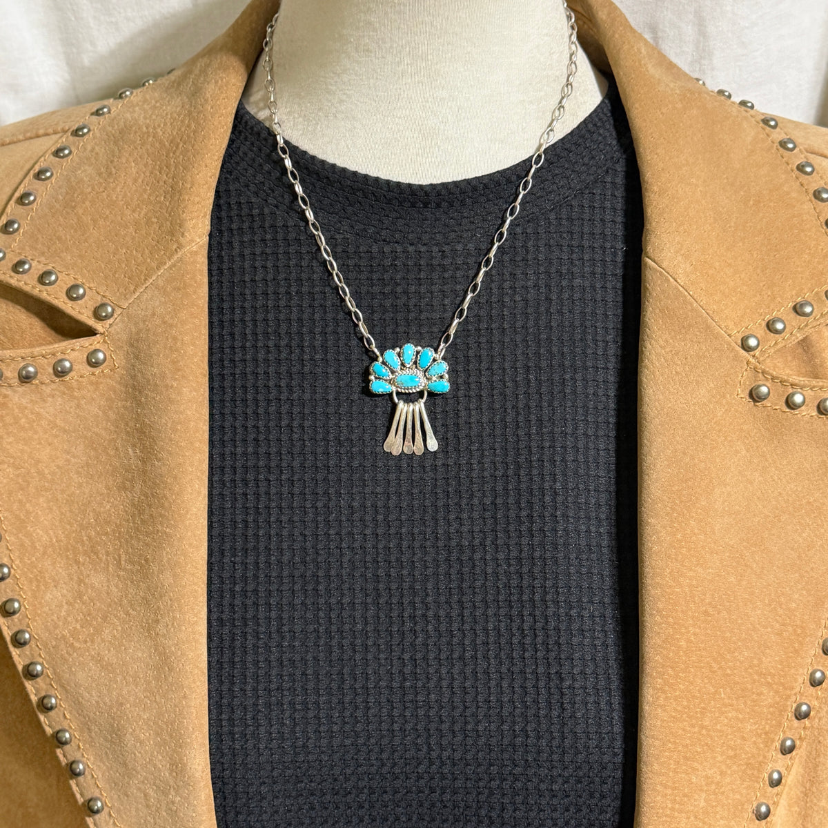 17 1/2" Turquoise Petit  Point Necklace Justina Wilson Sterling silver NK56