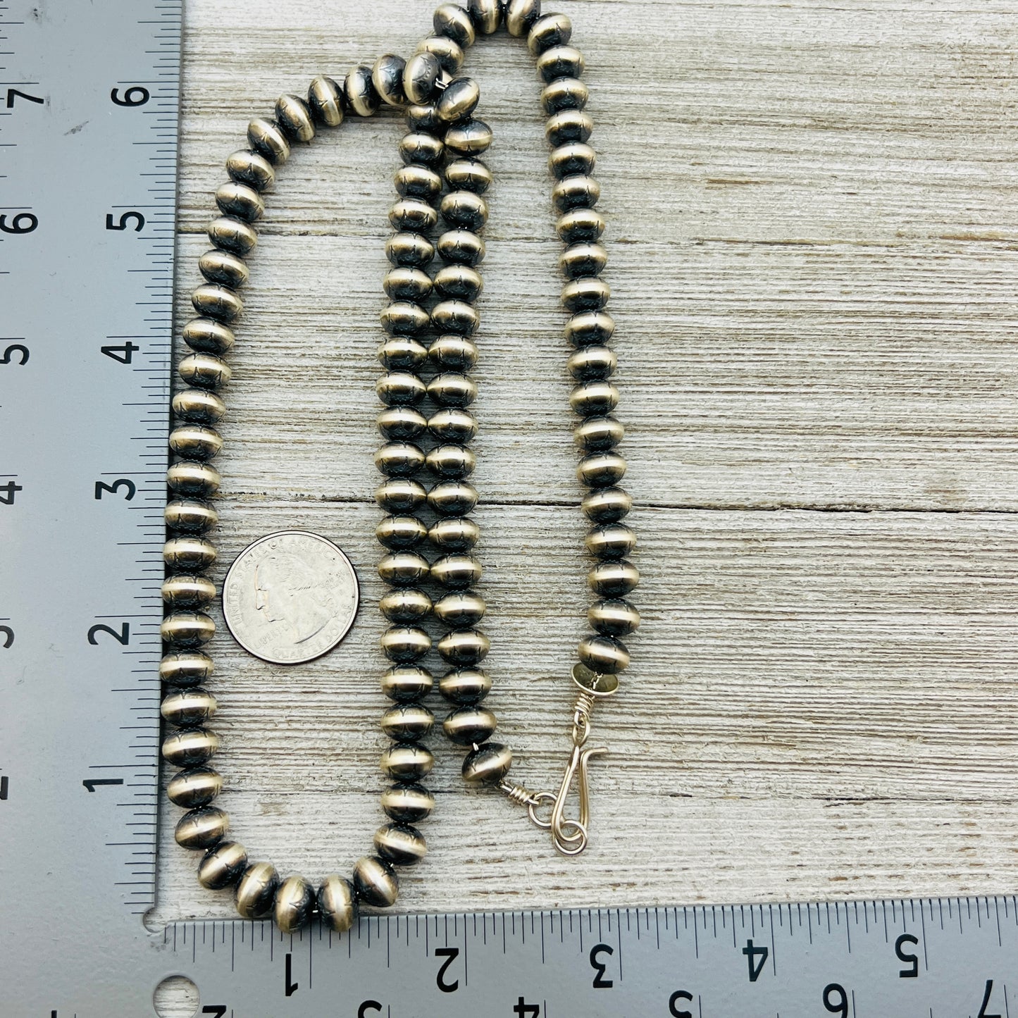 26" Sterling silver Navajo handmade stamped 9mm oval bead Pearl necklace Bryannen Halwood signed