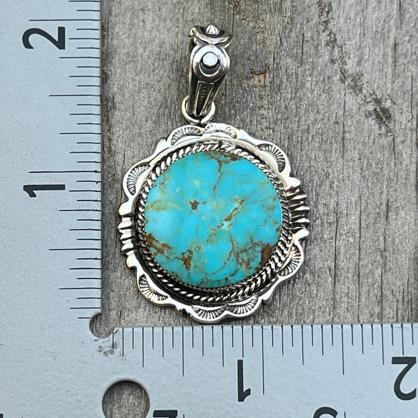 Kingman Turquoise Pendant Sterling silver Navajo handmade Jeremy Delgarito 557