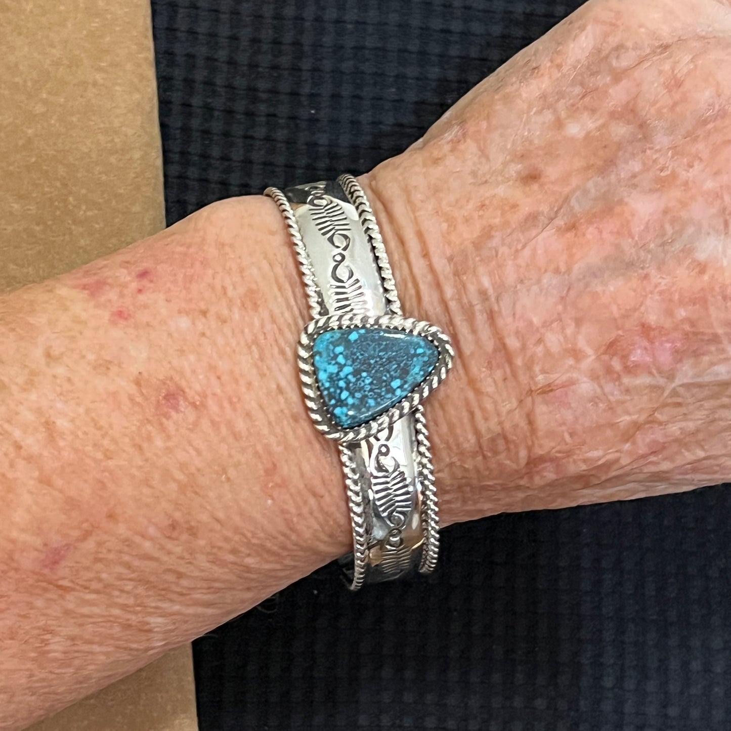 7" Blue Kingman Spiderweb Turquoise Cuff Bracelet Navajo Jason Bahe signed