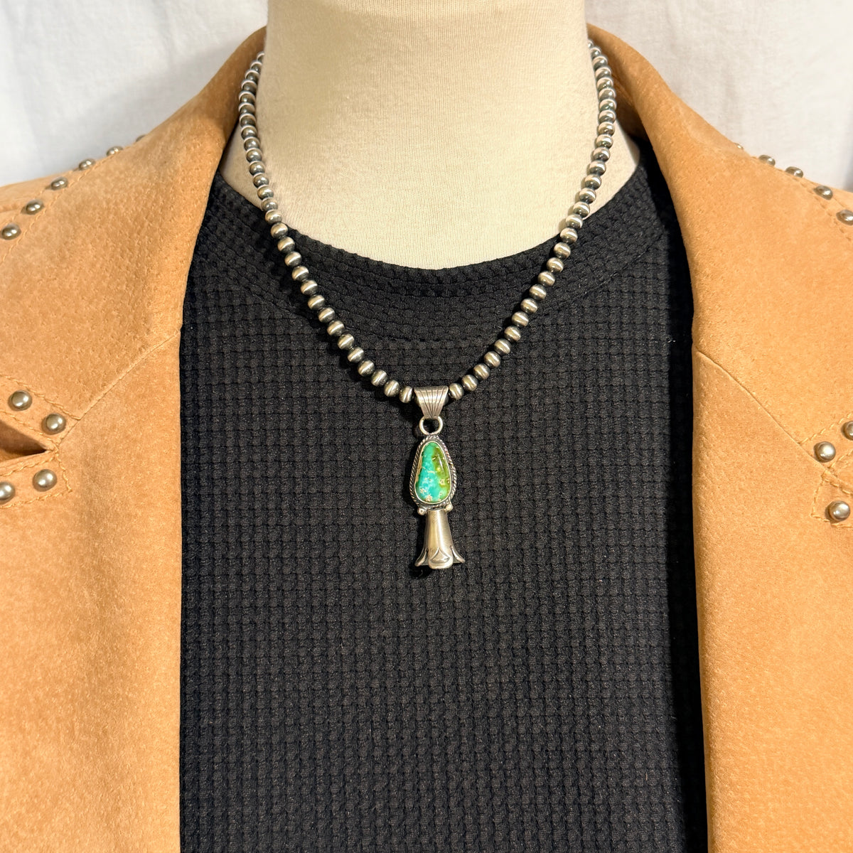 16" Sonoran Turquoise Squash Blossom Necklace Sharon McCarthy Sterling silver NK53