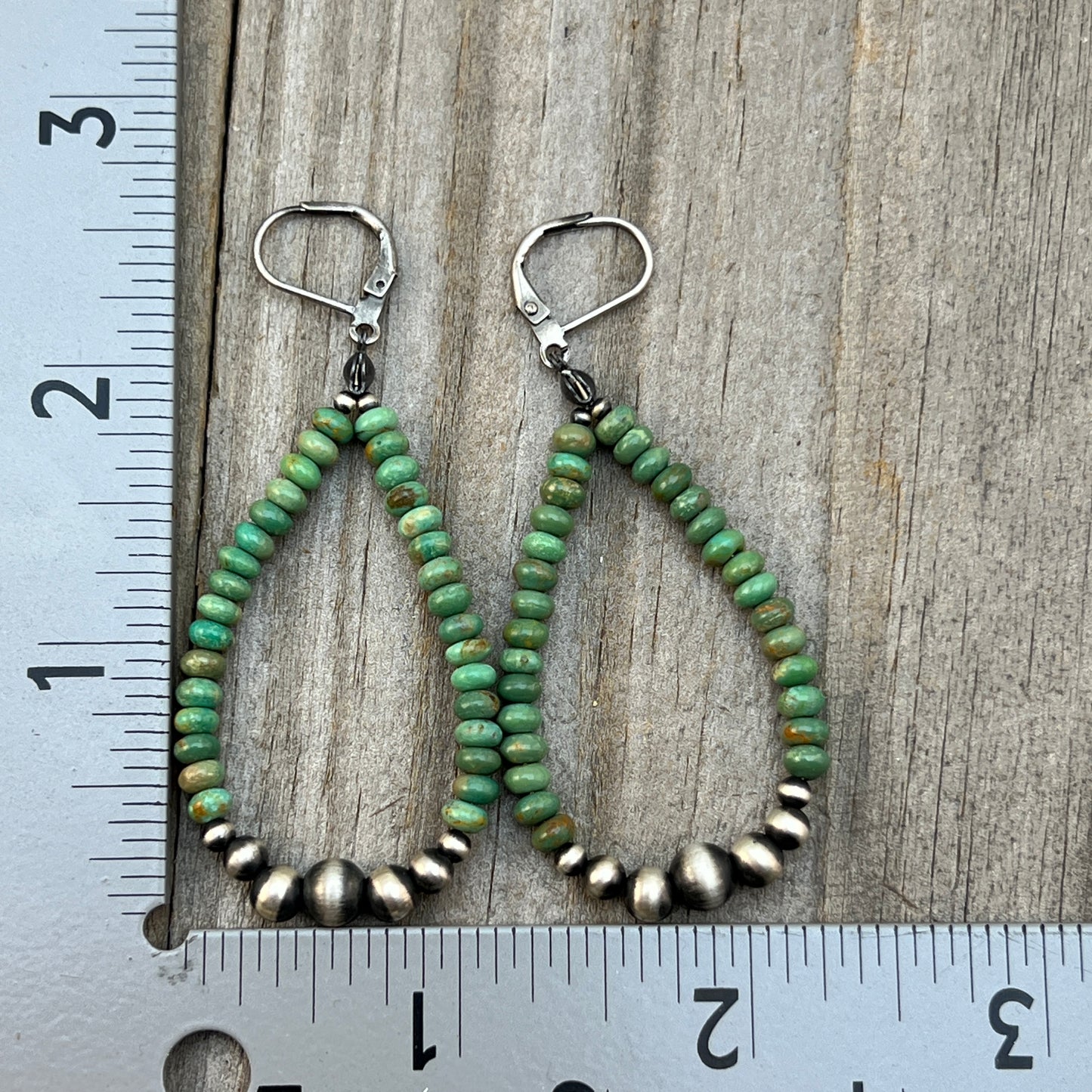 Green Turquoise hoop earrings Sterling silver Western pearls  802