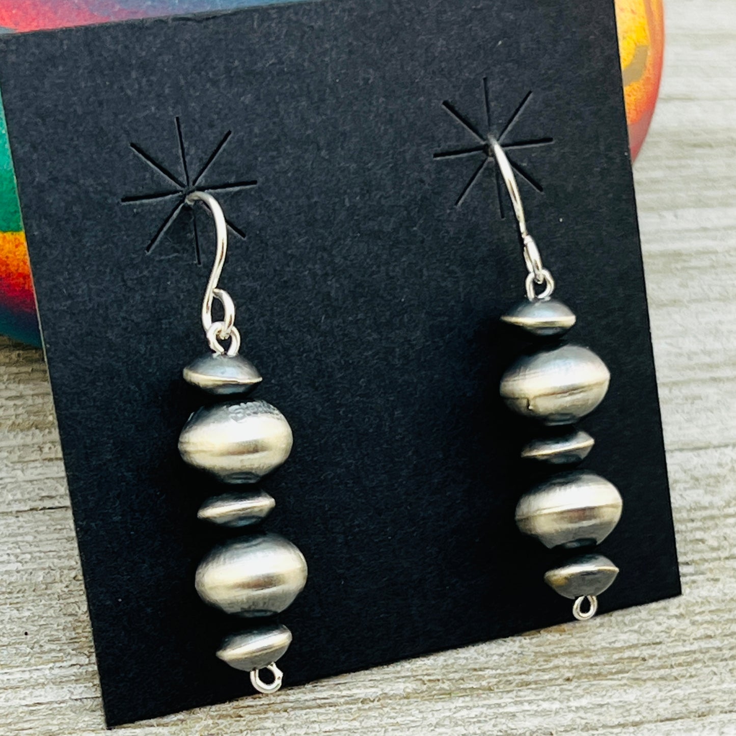 Handmade Sterling silver Navajo Bead Earrings Crystal Haley signed ER11