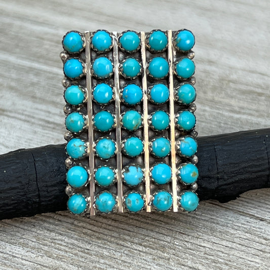 Size 7.75 Turquoise Zuni Snake Eye Dot Row Ring Kenny Lonjose Sterling Silver signed