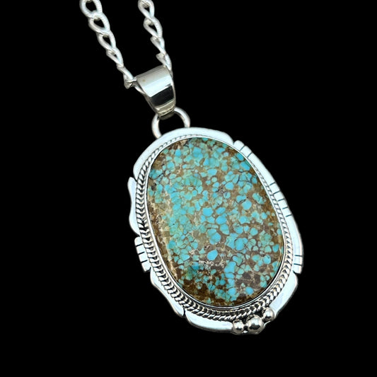 18" Sterling silver #8 Spiderweb turquoise necklace pendant Lucy Valencia Navajo 624