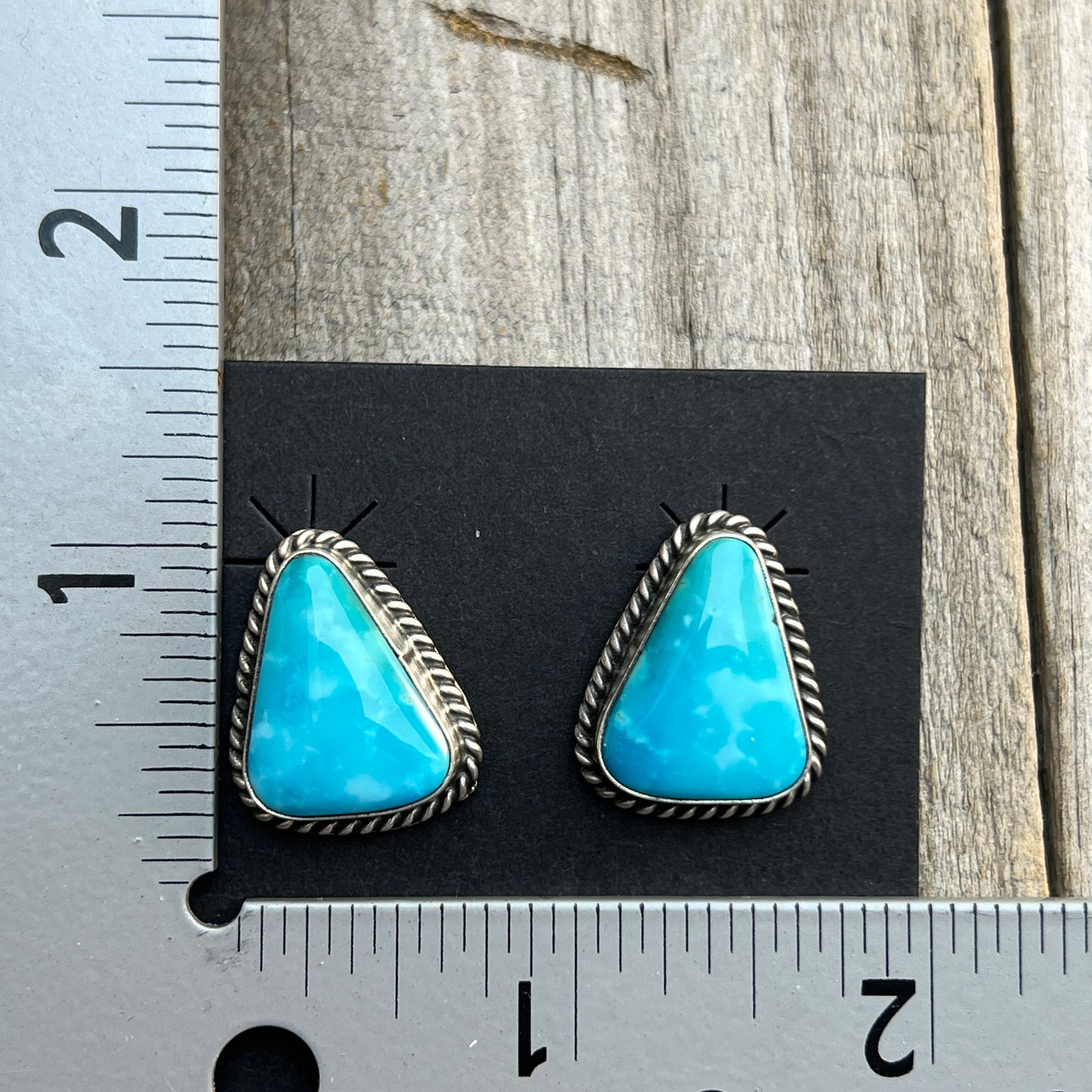 Blue Kingman Turquoise stud earrings sterling silver Trish Largo Navajo 723