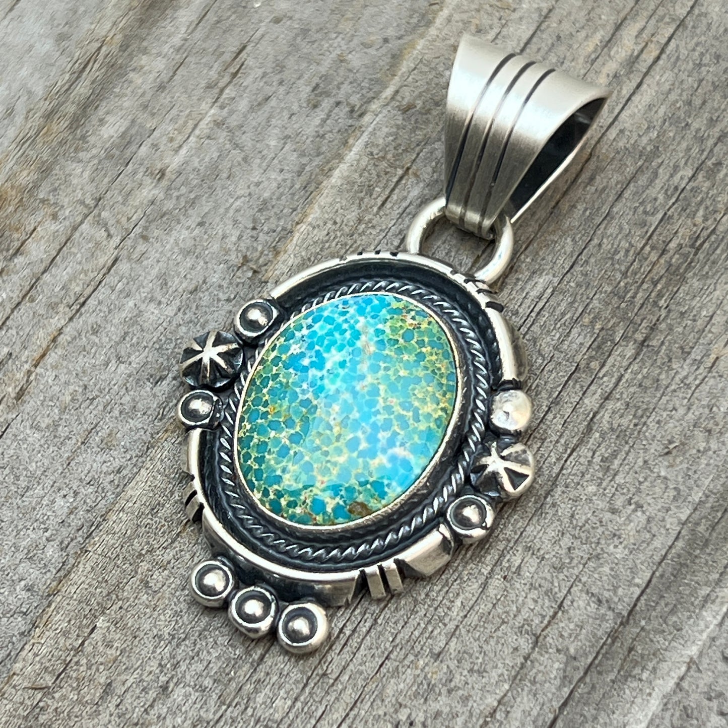 Kingman Turquoise pendant sterling silver Marita Benally Navajo 753