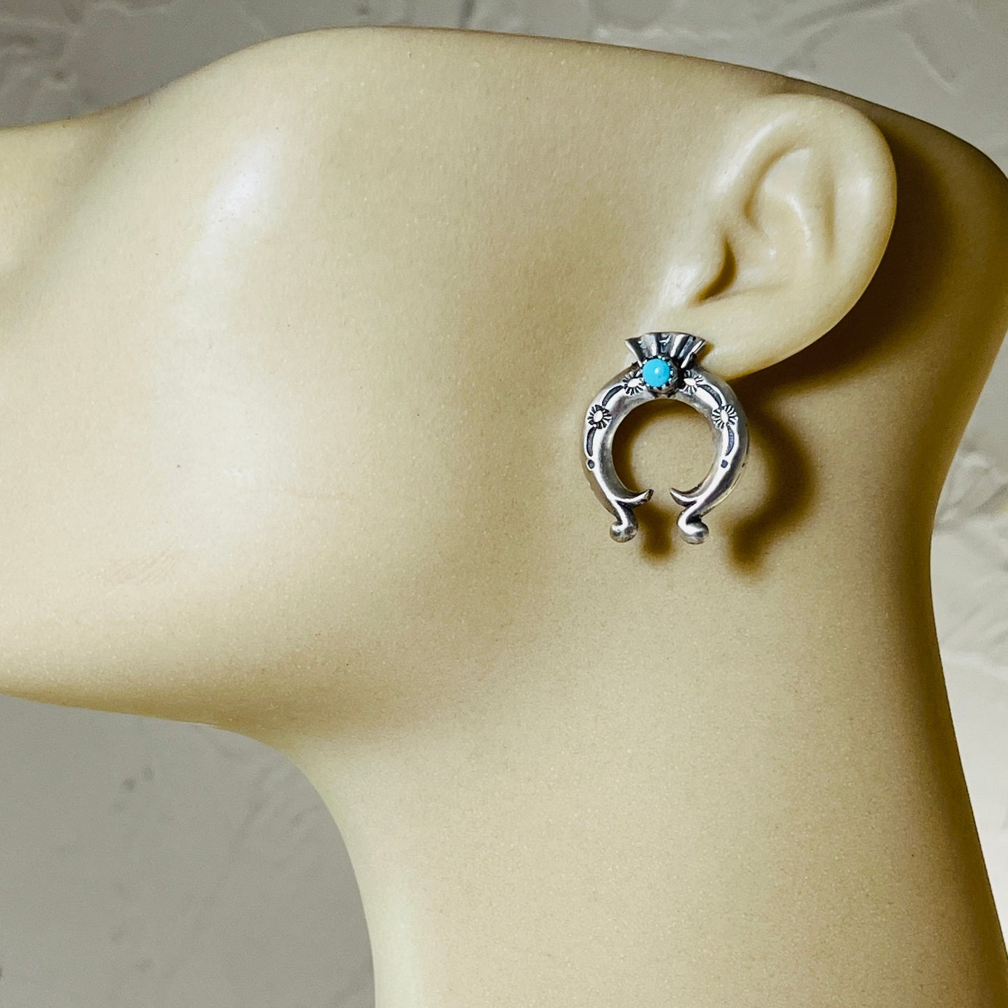 1" Turquoise Naja post earrings sterling silver Adrienne Gordon Navajo ER63