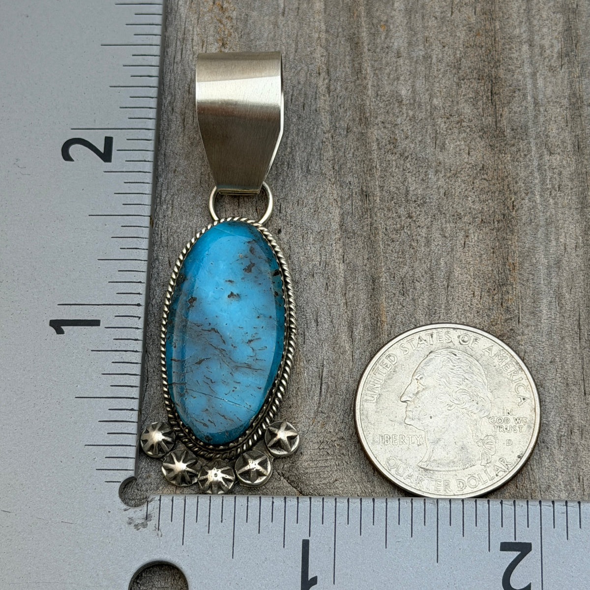 Blue Kingman Turquoise Sterling Silver pendant Selina Warner Navajo handmade