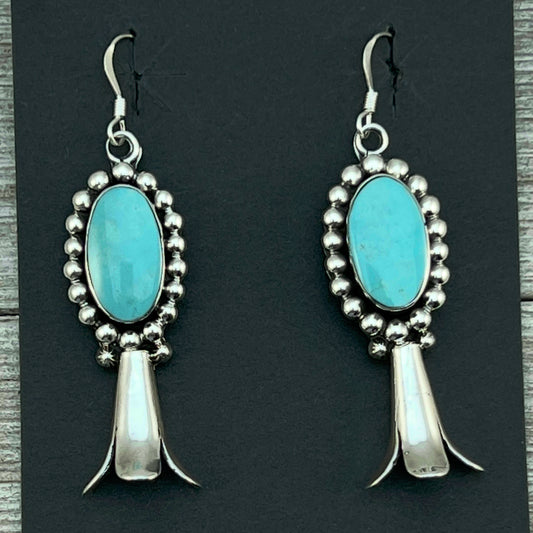 Blue Kingman Turquoise squash blossom earrings sterling silver Navajo Charlene Yazzie 457