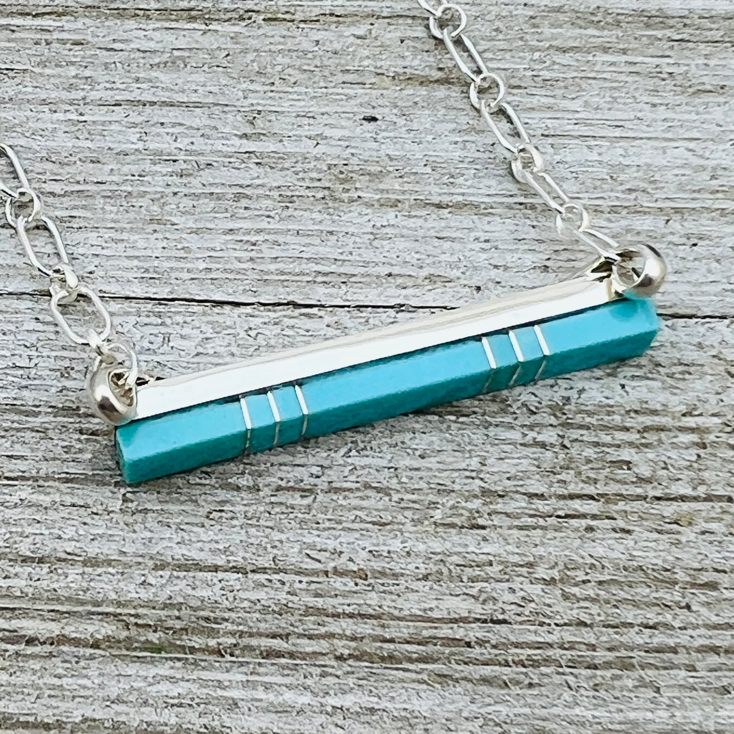 18" Turquoise inlay bar necklace Zuni handmade MaDerral Kallestewa