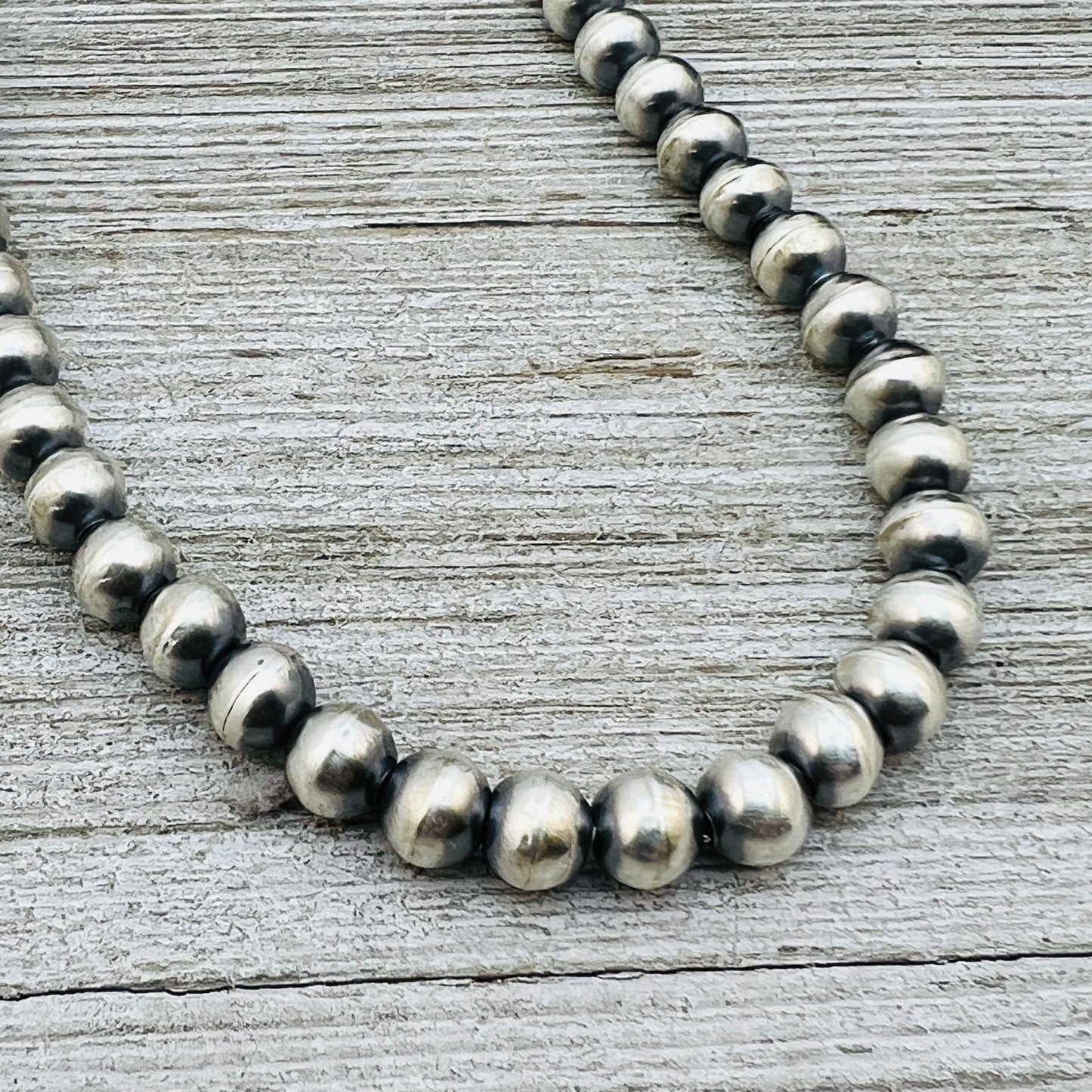 36" Sterling silver handmade Navajo Pearl 6mm round Bead Necklace Dorinda Mariano signed