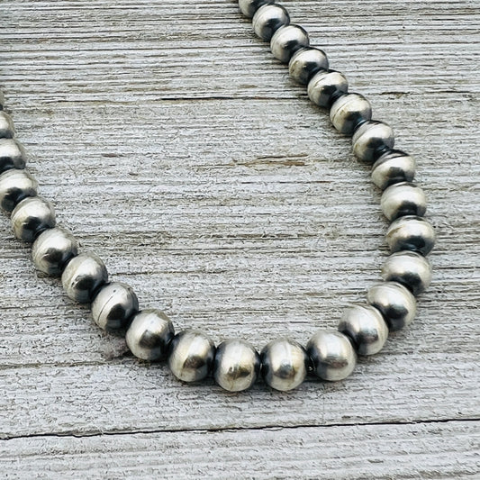 36" Sterling silver handmade Navajo Pearl 6mm round Bead Necklace Dorinda Mariano signed